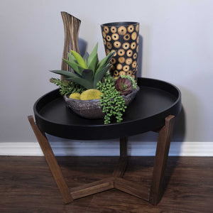 22" X 22" X 16" Black & Mocha Solid Wood Round Table