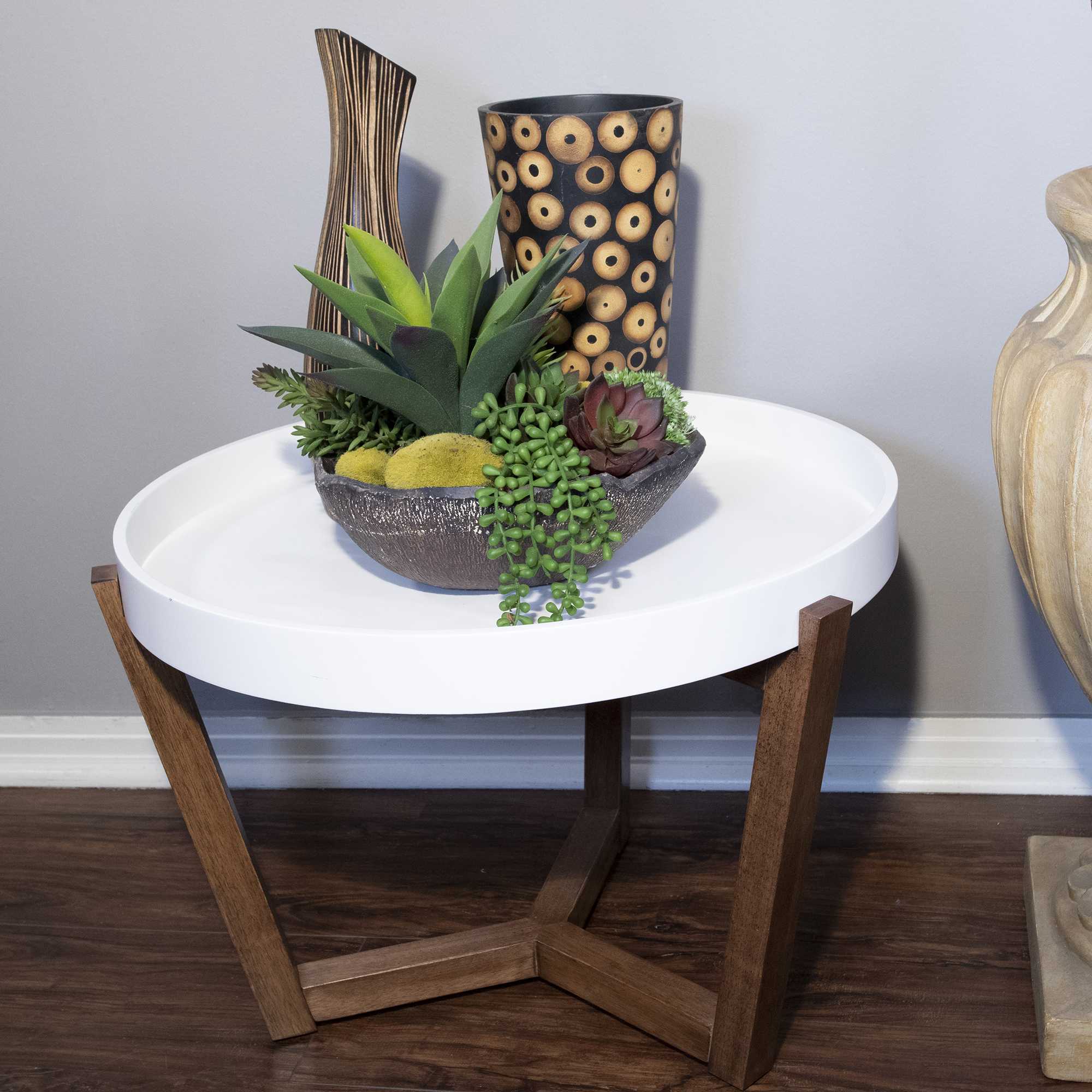 22" X 22" X 16" White & Mocha Solid Wood Round Table