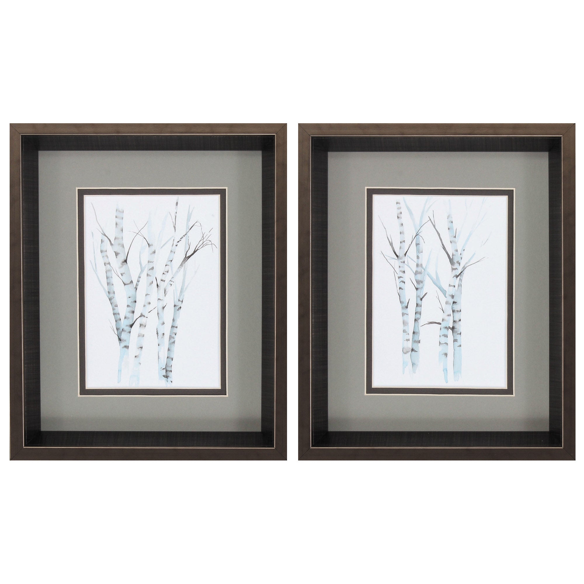 10" X 12" Brushed Silver Frame Aquarelle Birches (Set of 2)
