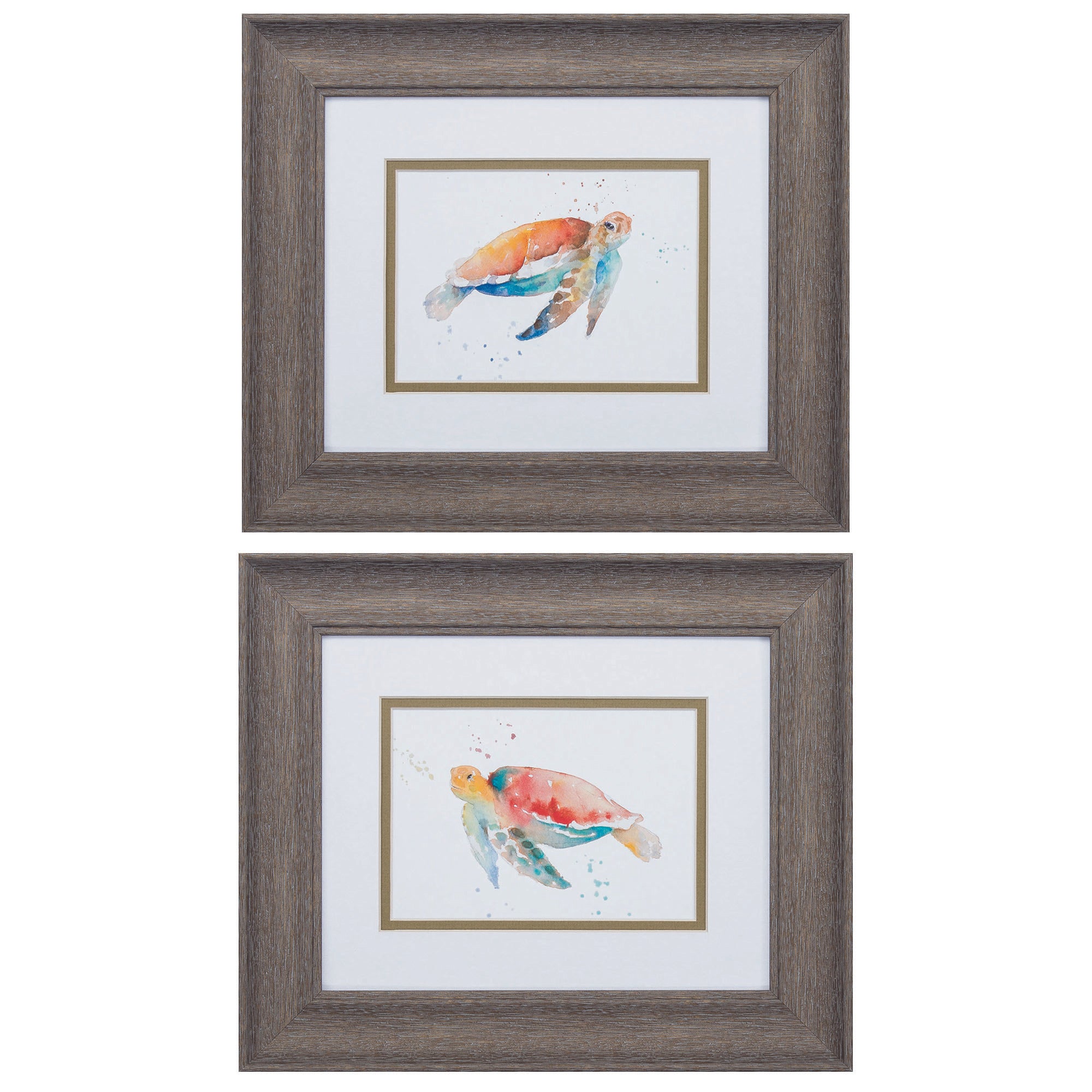 13" X 11" Distressed Wood Toned Frame Sea Turtle (Set of 2)