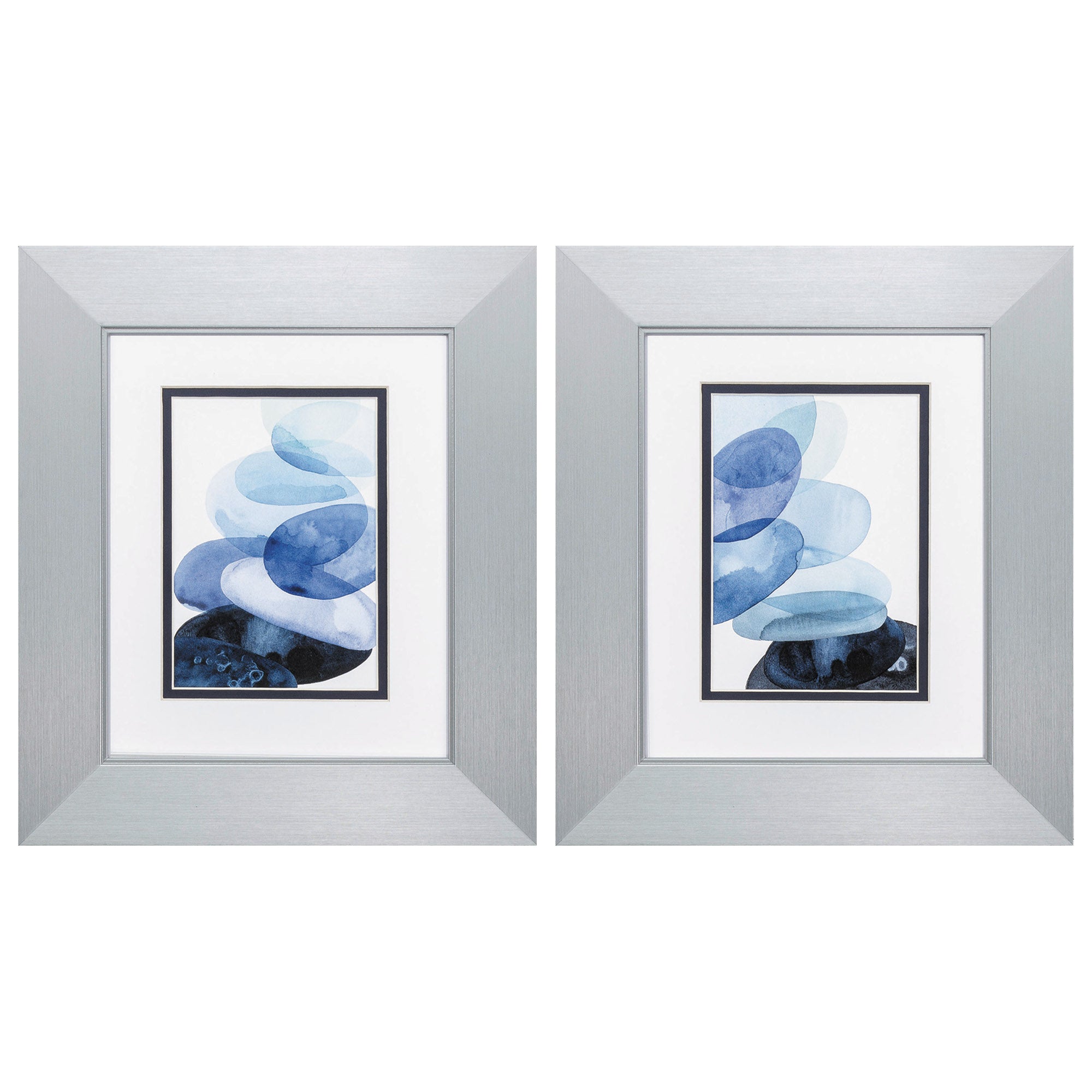 12" X 14" Silver Frame River Worn Pebbles (Set of 2)