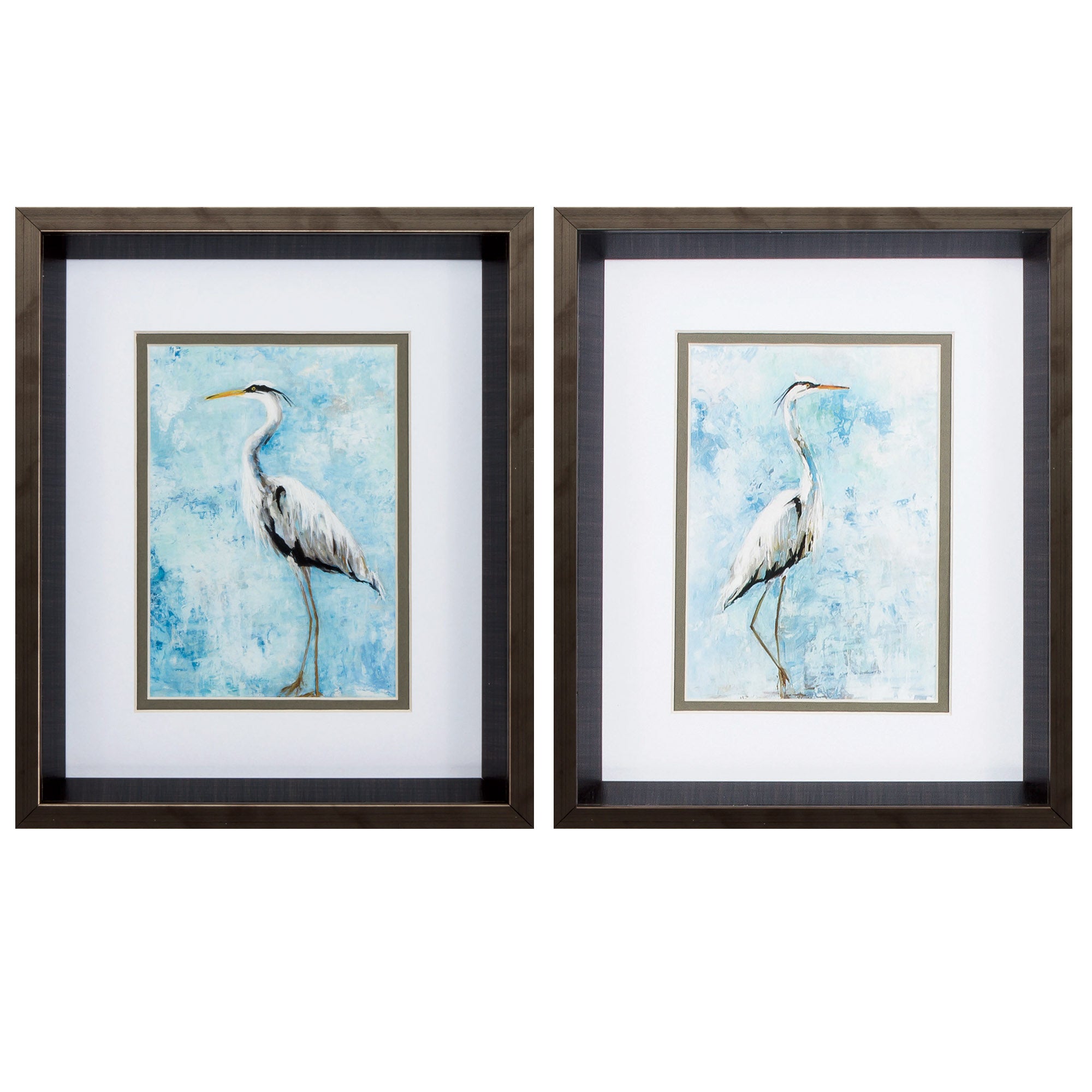 10" X 12" Brushed Silver Frame Hazy Morning Heron (Set of 2)
