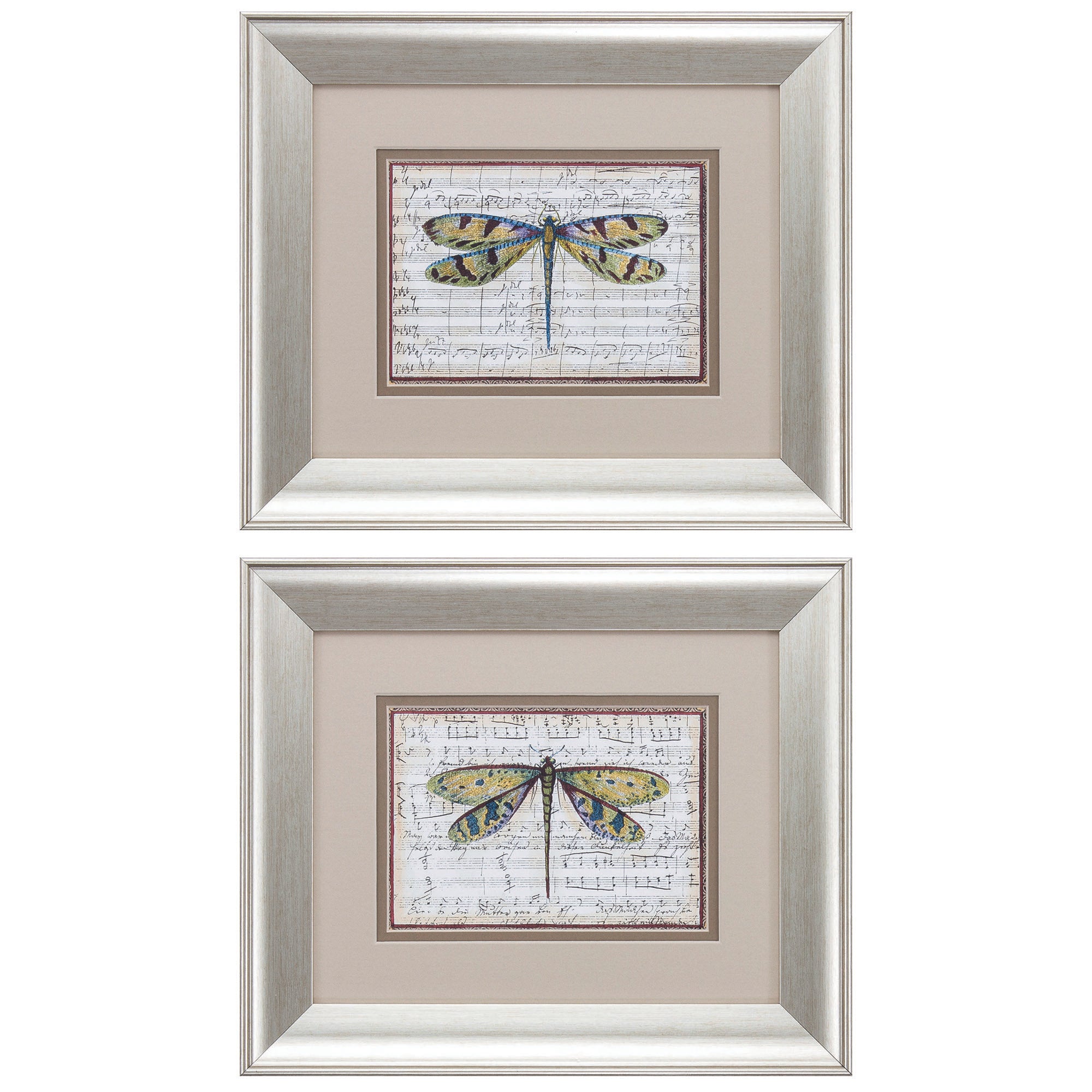 13" X 11" Brushed Silver Frame Dragonfly (Set of 2)