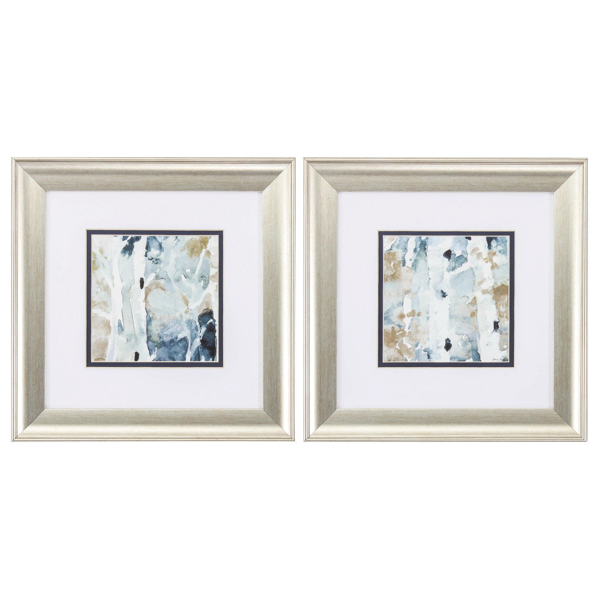 13" X 13" Brushed Silver Frame Blue Watercolor (Set of 2)