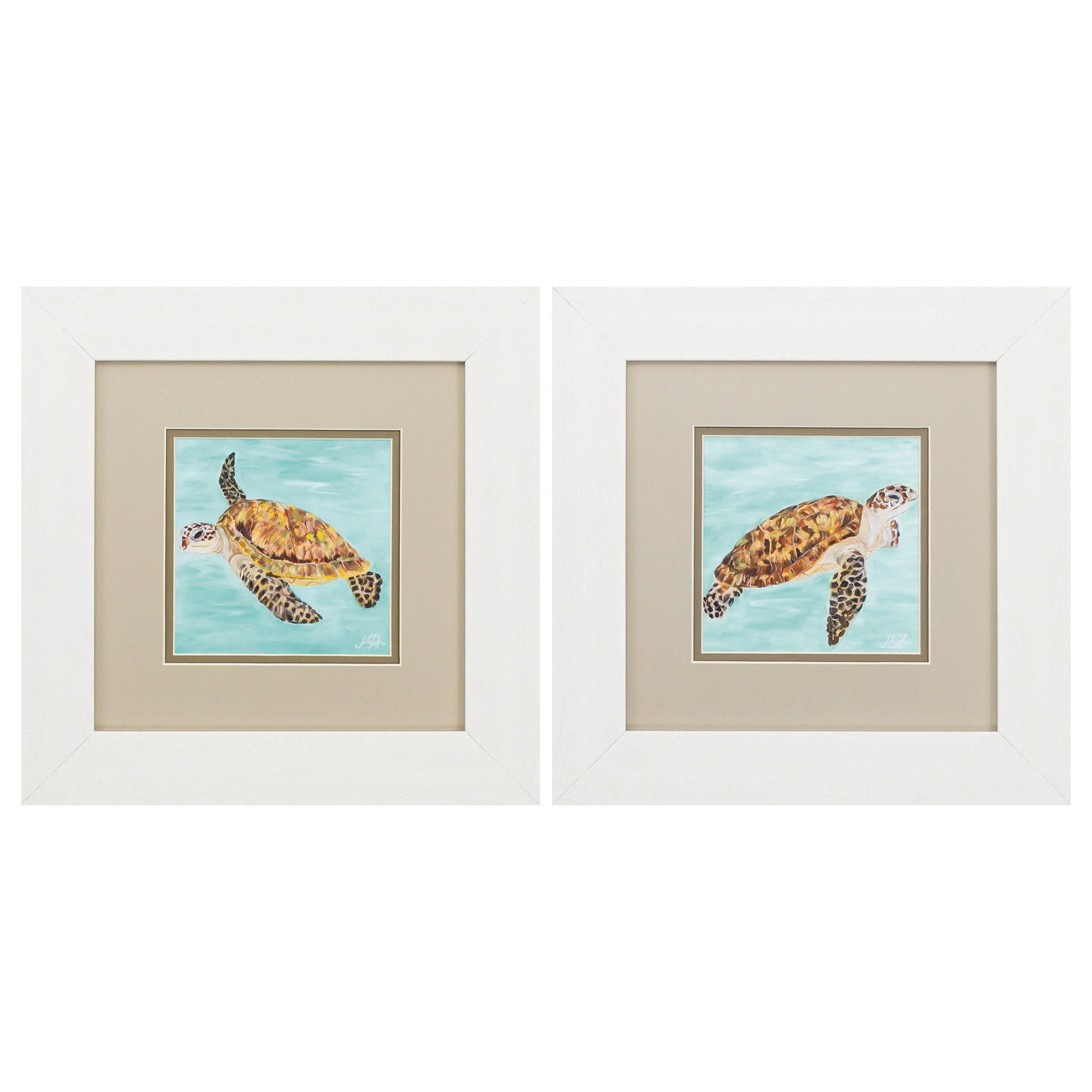 13" X 13" White Frame Calm Swim (Set of 2)