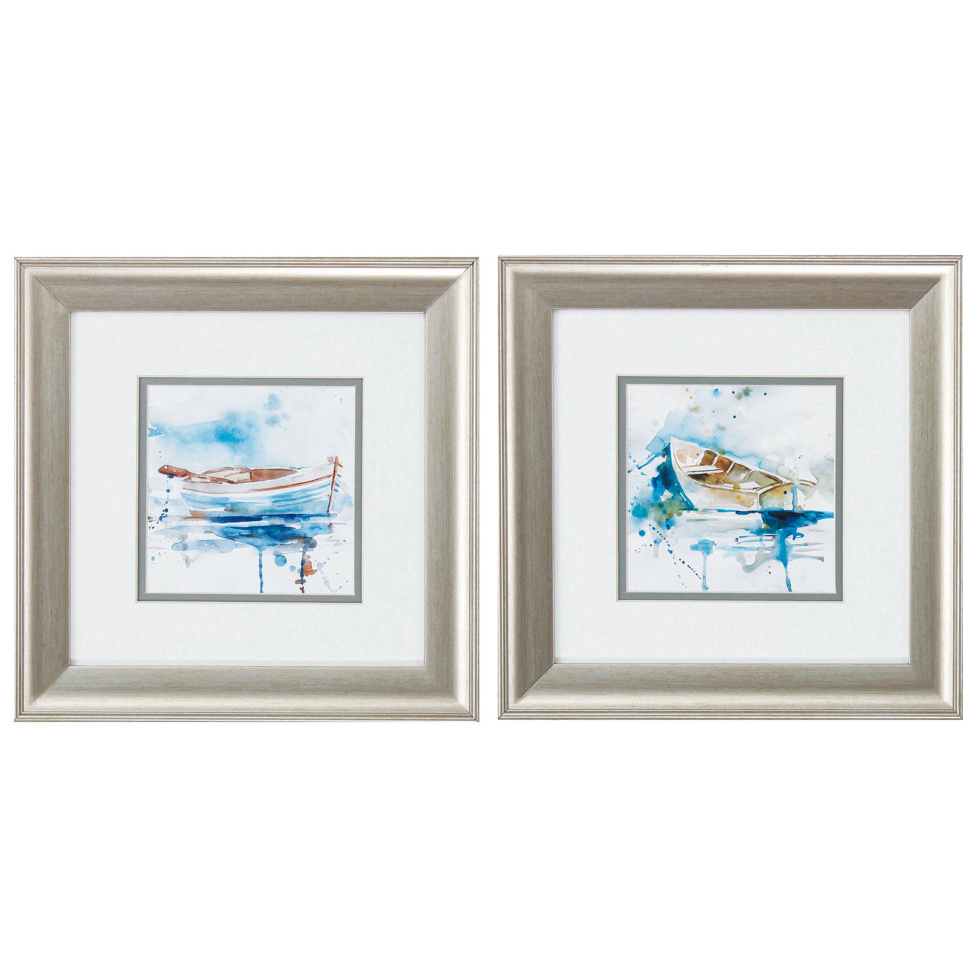 13" X 13" Brushed Silver Frame Malibu Marina (Set of 2)