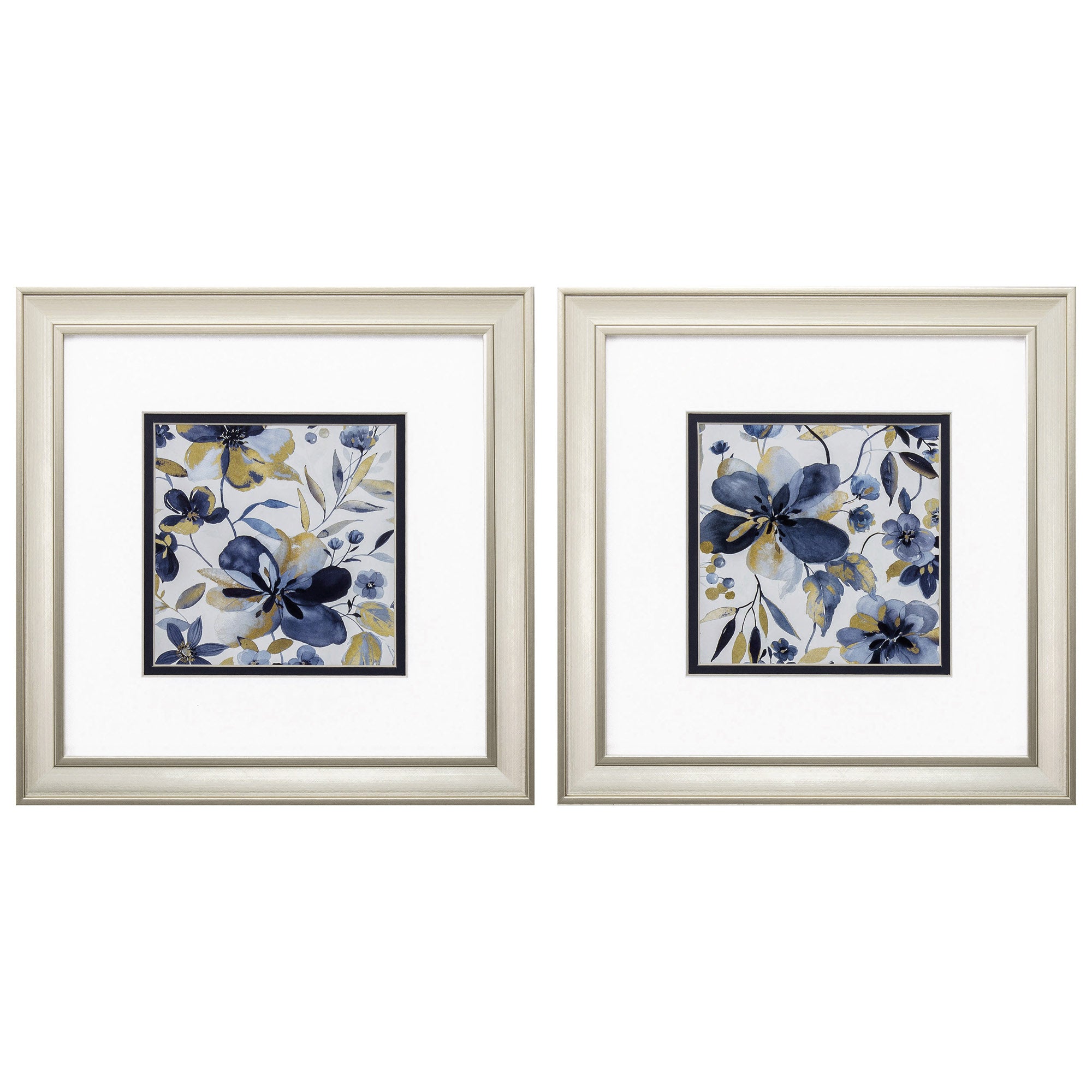 12" X 12" Champagne Gold Color Frame  Golden Indigo Garden (Set of 2)
