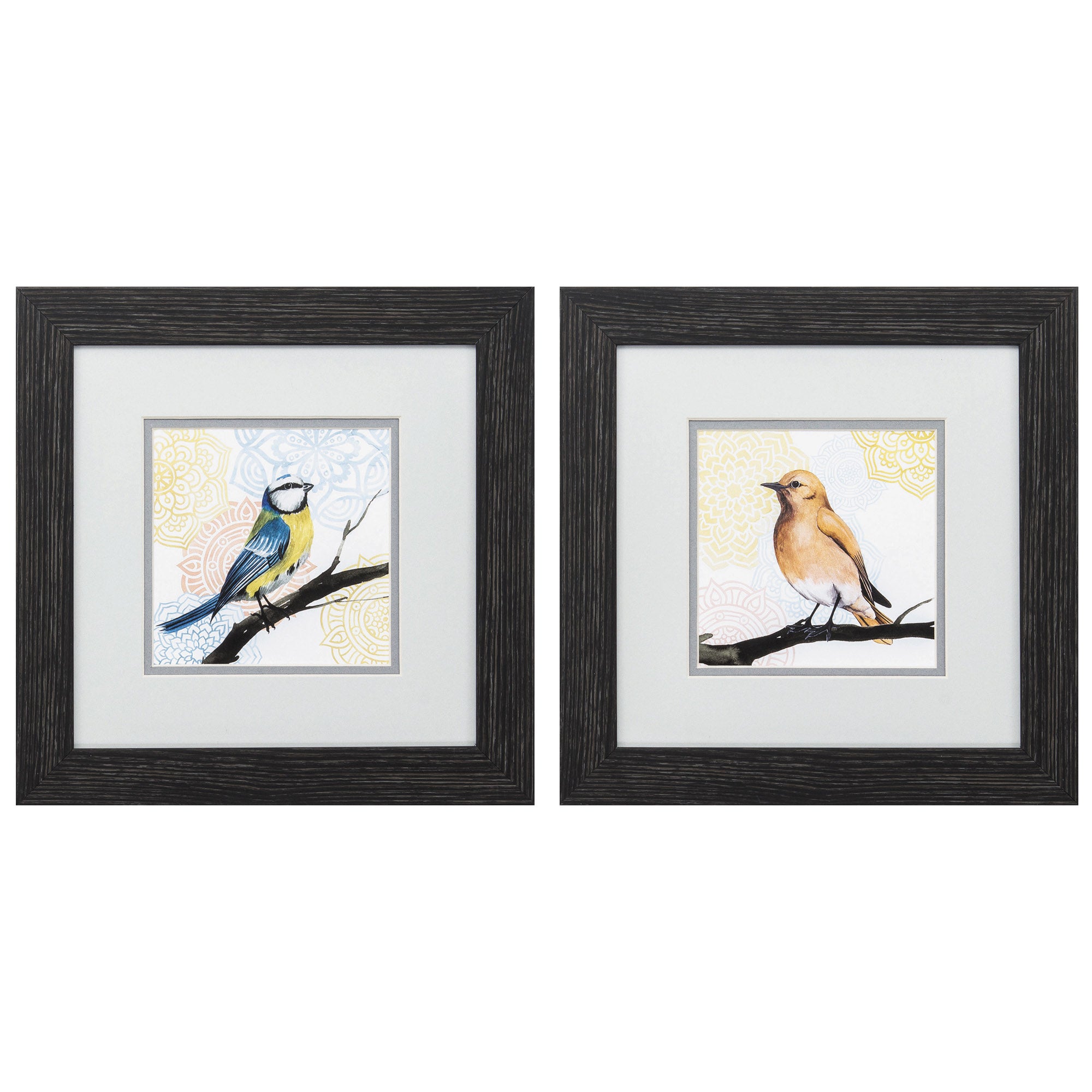 12" X 12" Distressed Black Frame Mandala Bird (Set of 2)