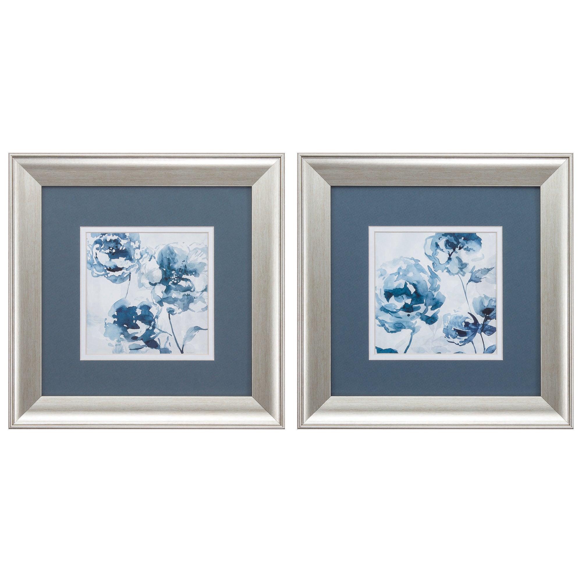 13" X 13" Brushed Silver Frame Indigo Garden (Set of 2)