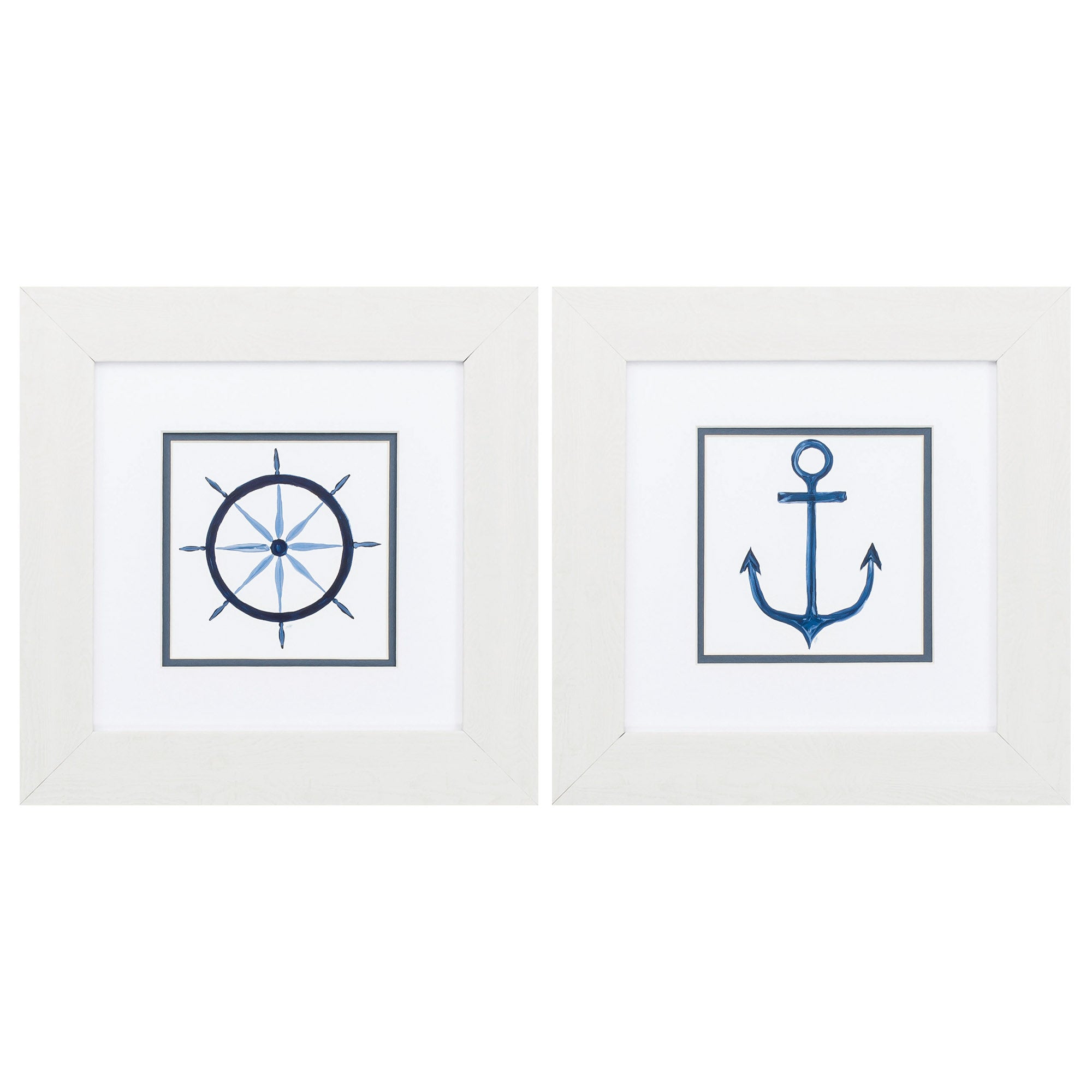13" X 13" White Frame Sailing Set of 2