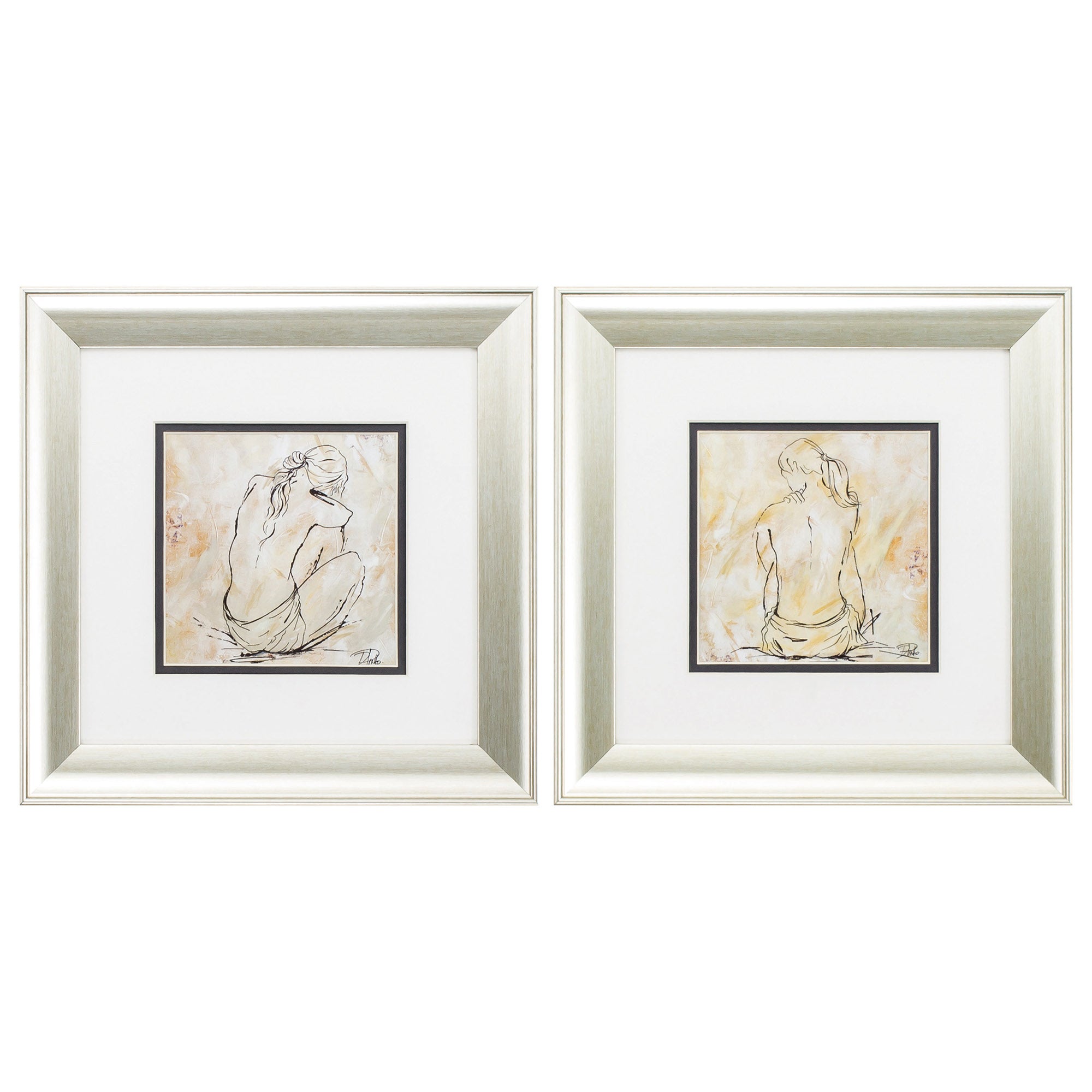 13" X 13" Aged Silver Frame Sketch (Set of 2)