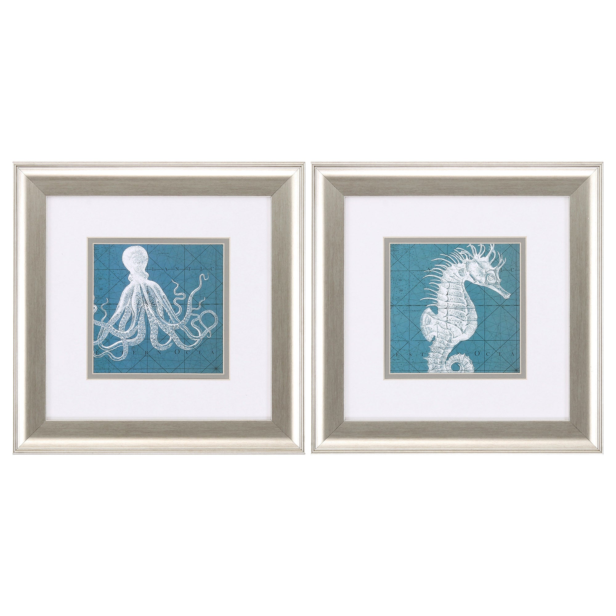 13" X 13" Brushed Silver Frame Coastal Menagerie (Set of 2)