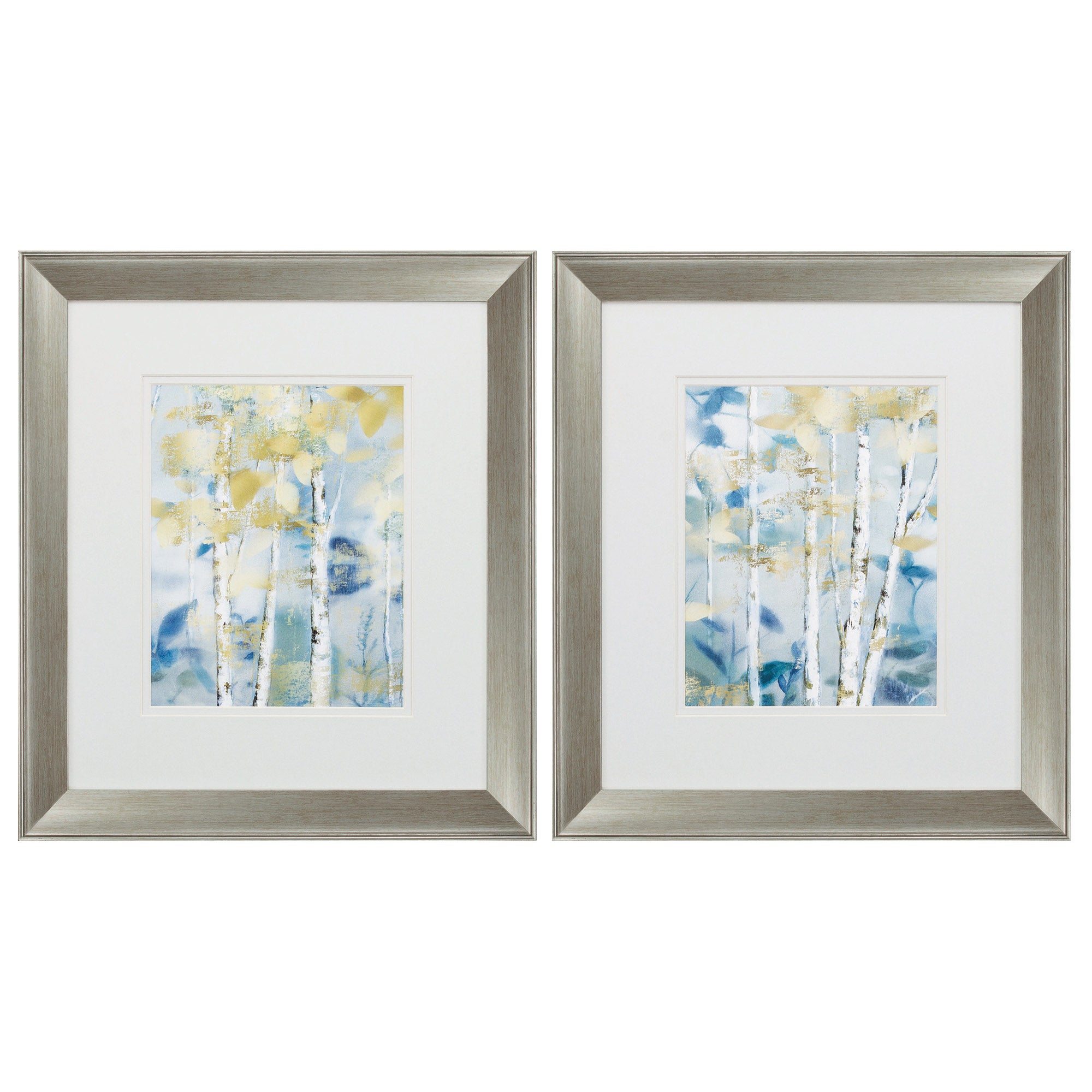 16" X 18" Brushed Silver Frame Gilded Forest Detail (Set of 2)