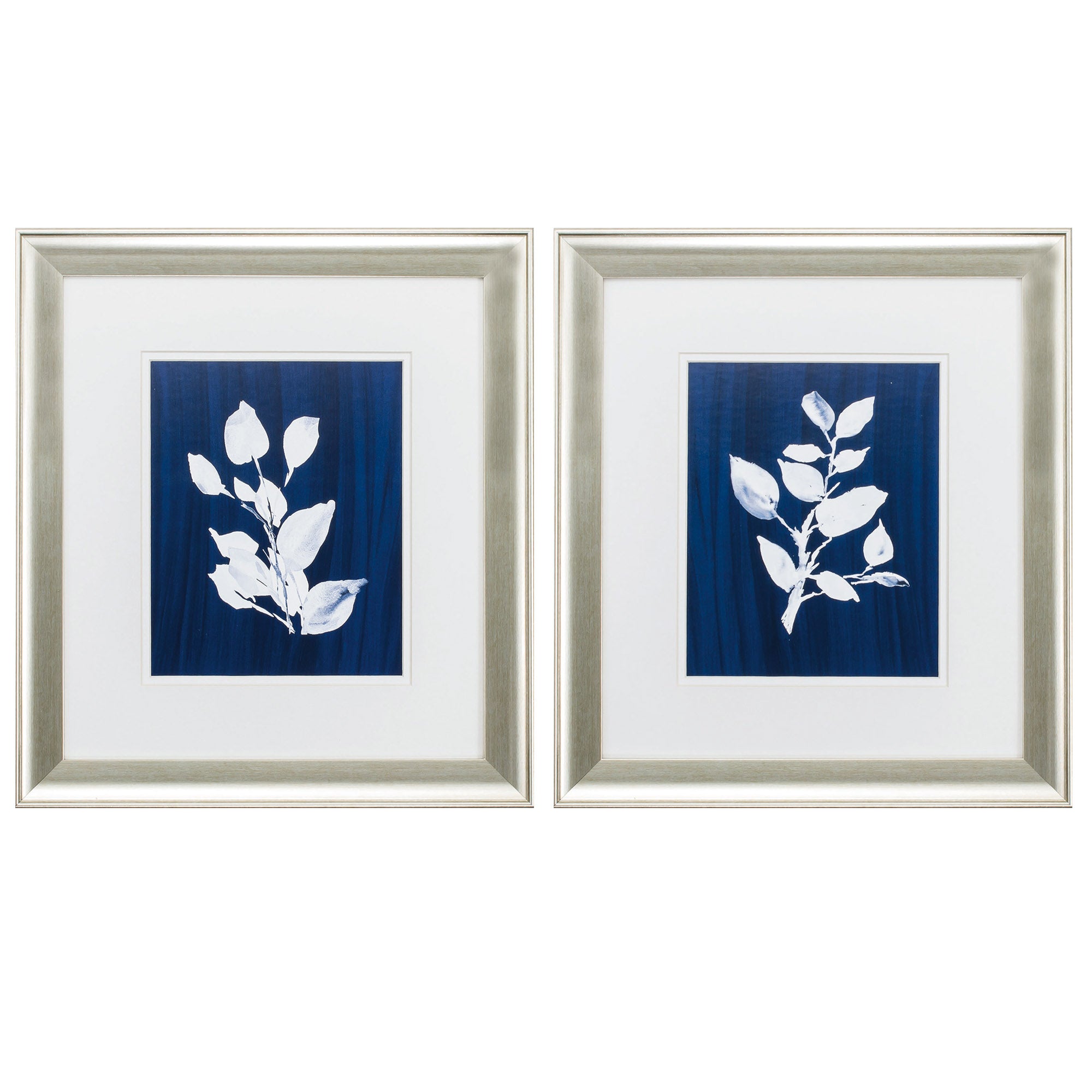 16" X 18" Brushed Silver Frame Blue Branch (Set of 2)