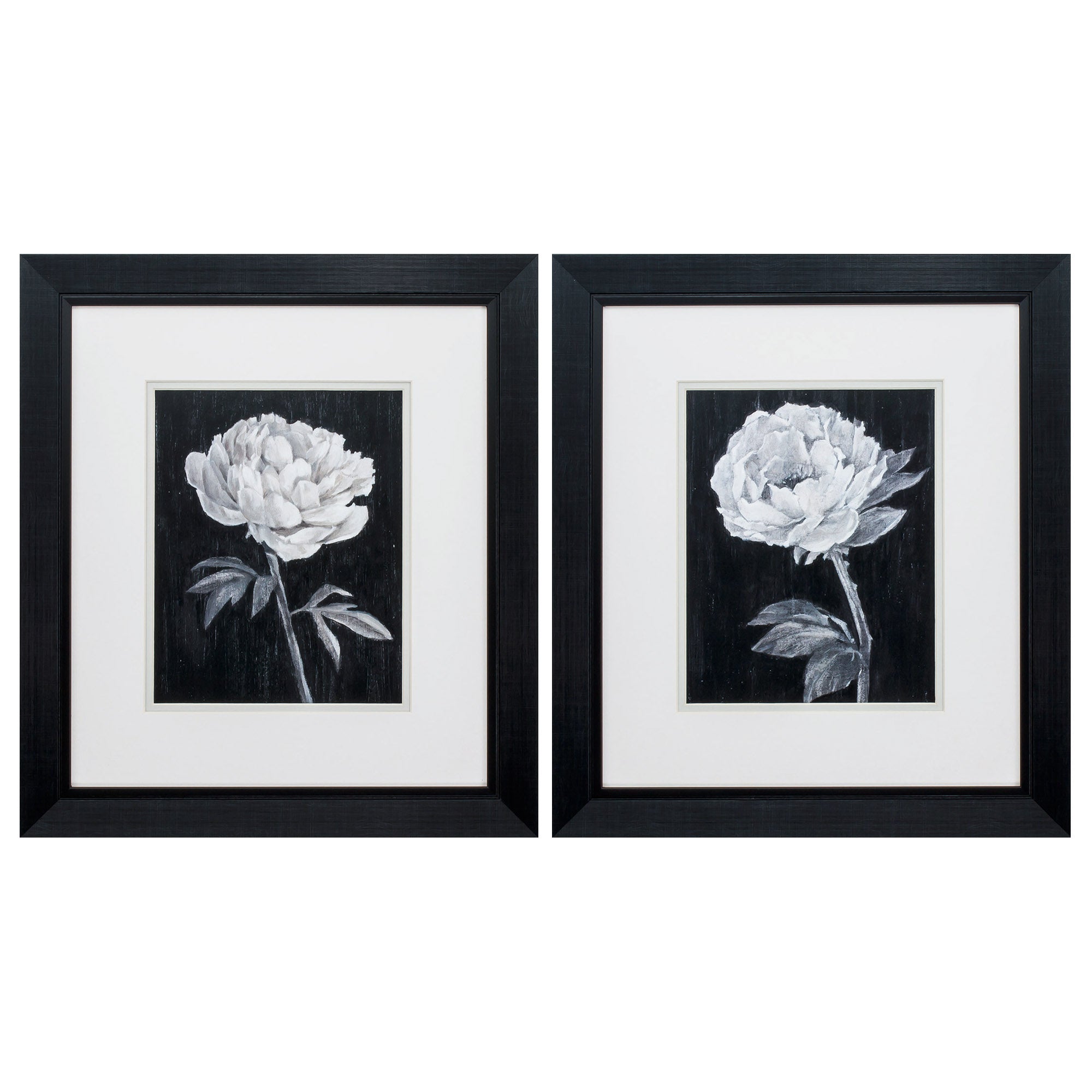 16" X 18" Black Frame Black White Flowers (Set of 2)