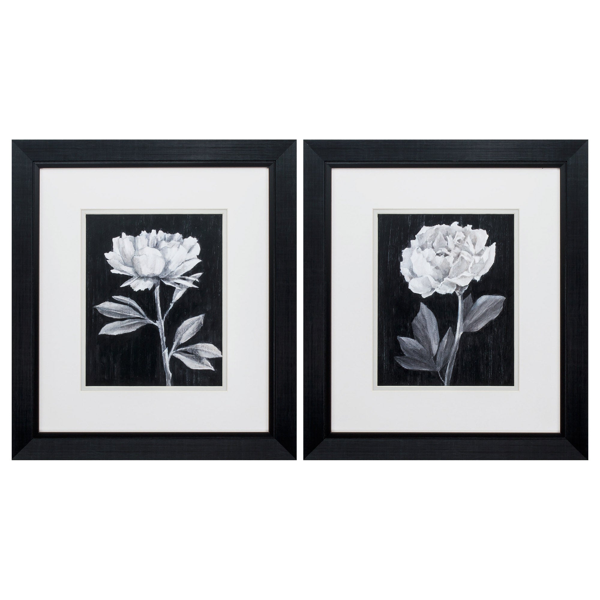 16" X 18" Black Frame Black White Flowers (Set of 2)