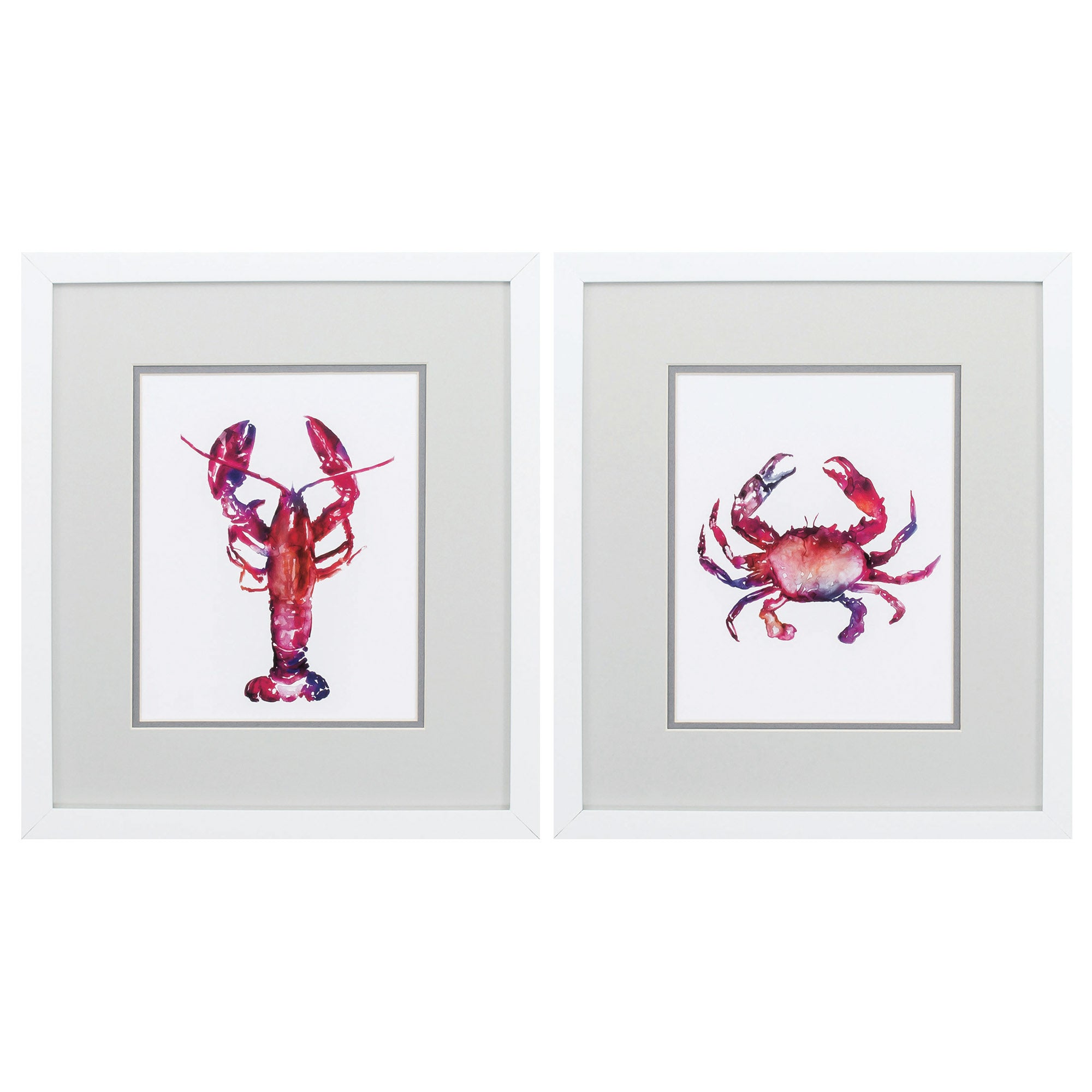 14" X 16" Matte White Frame Lobster Crab (Set of 2)