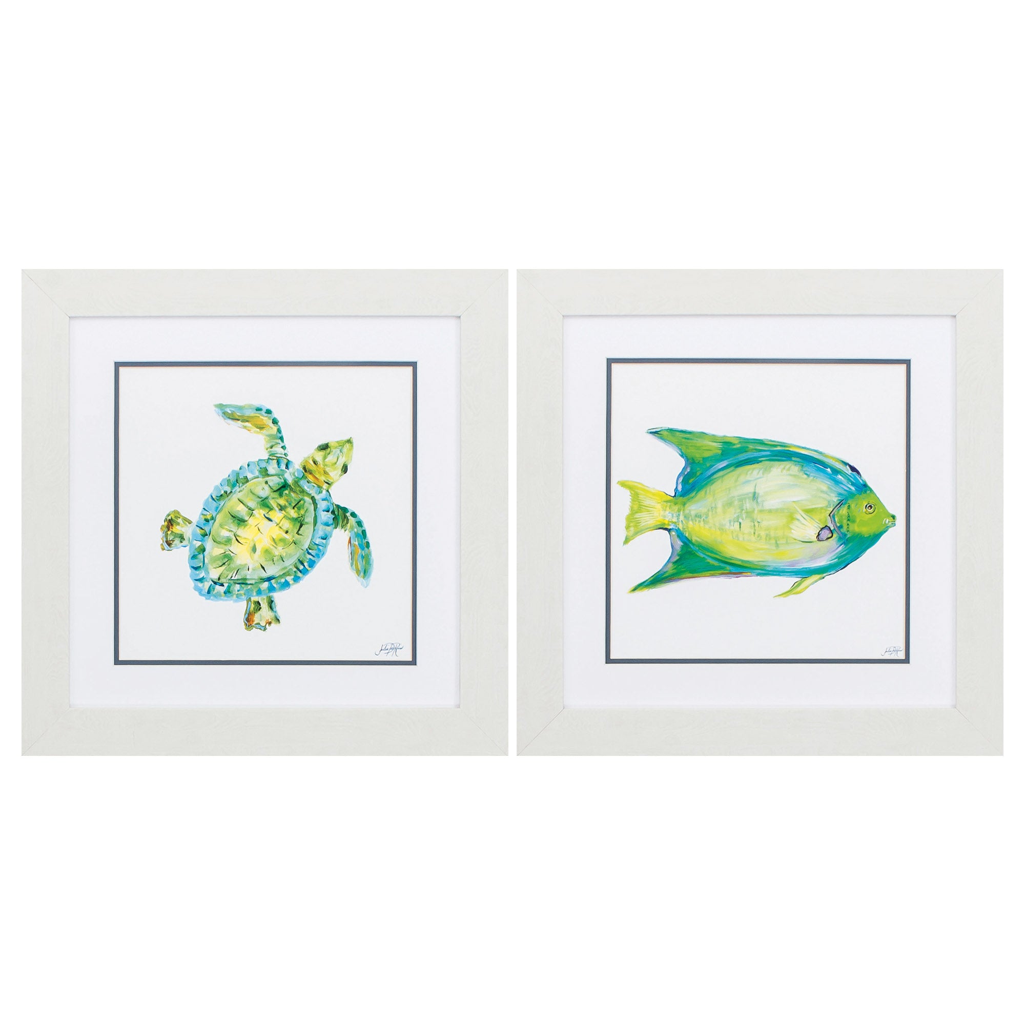 19" X 19" White Frame Sea Life (Set of 2)