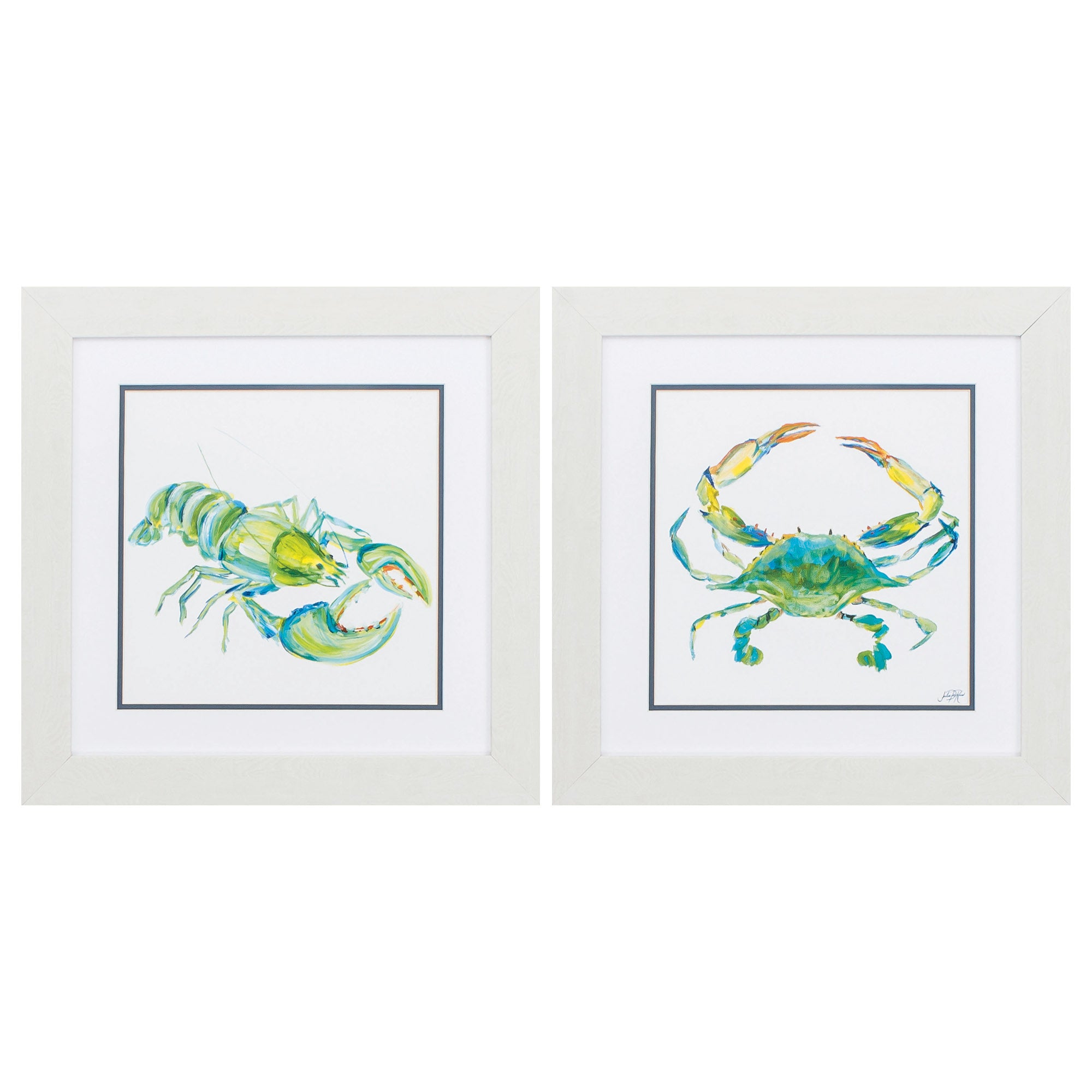 19" X 19" White Frame Sea Life (Set of 2)