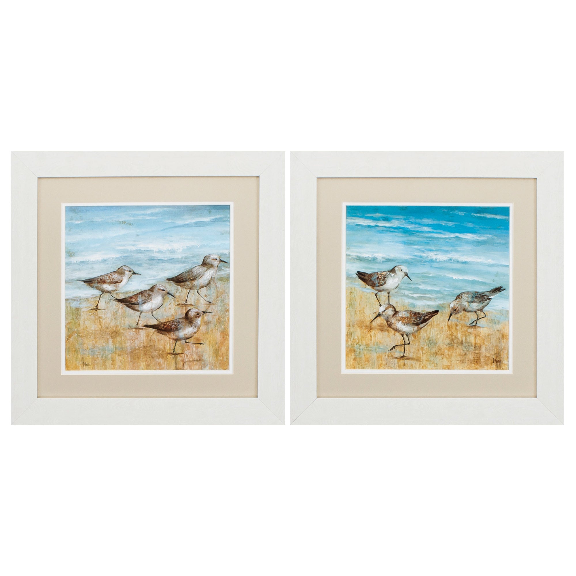 19" X 19" White Frame Sandpipers (Set of 2)