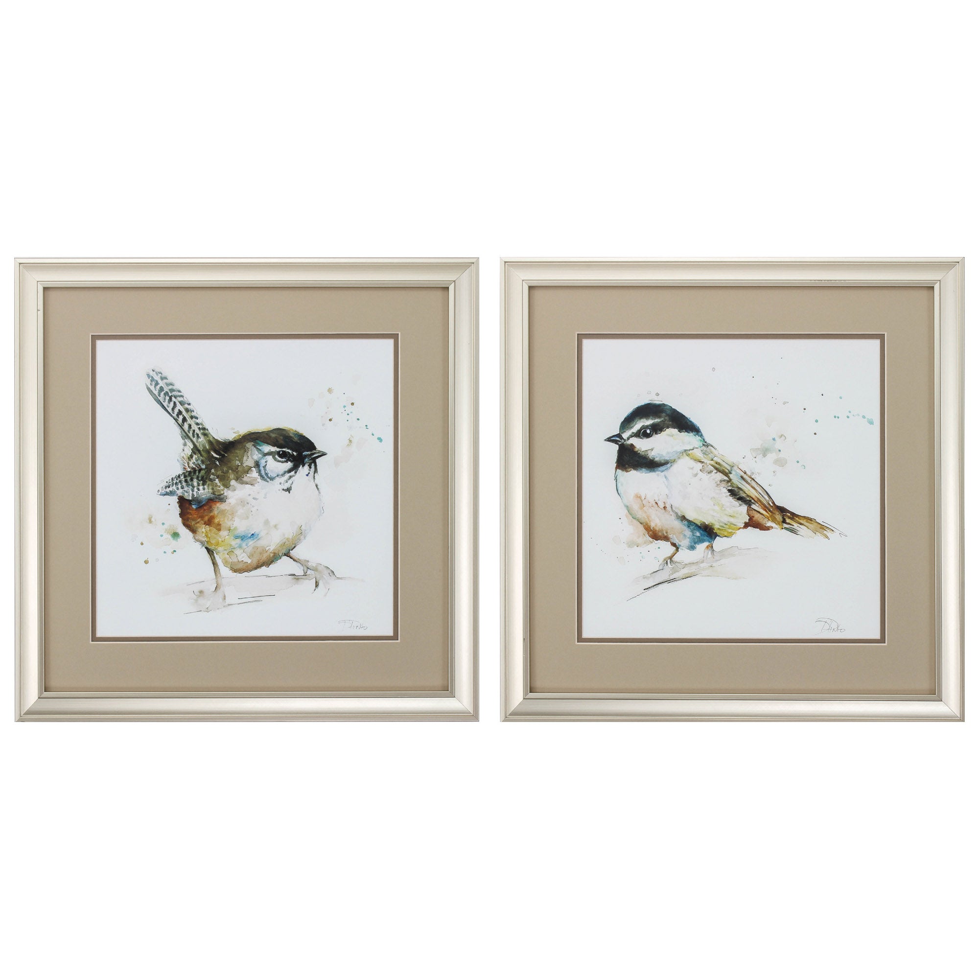18" X 18" Champagne Gold Color Frame  Watercolor Mountain (Set of 2)