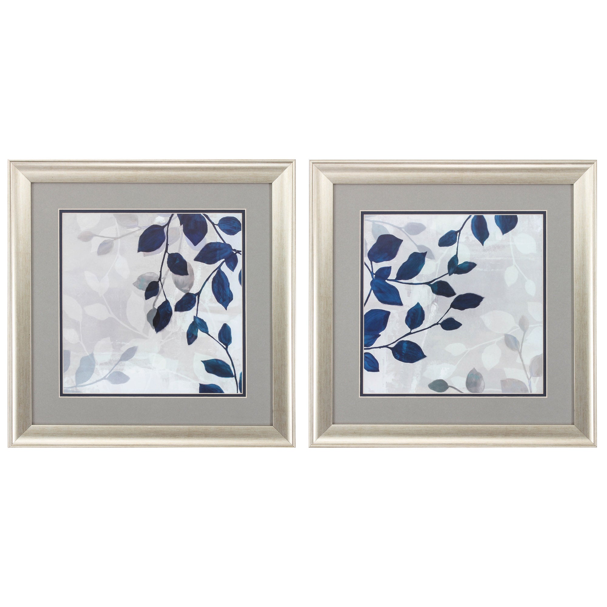 19" X 19" Brushed Silver Frame Leaves In The Mist (Set of 2)