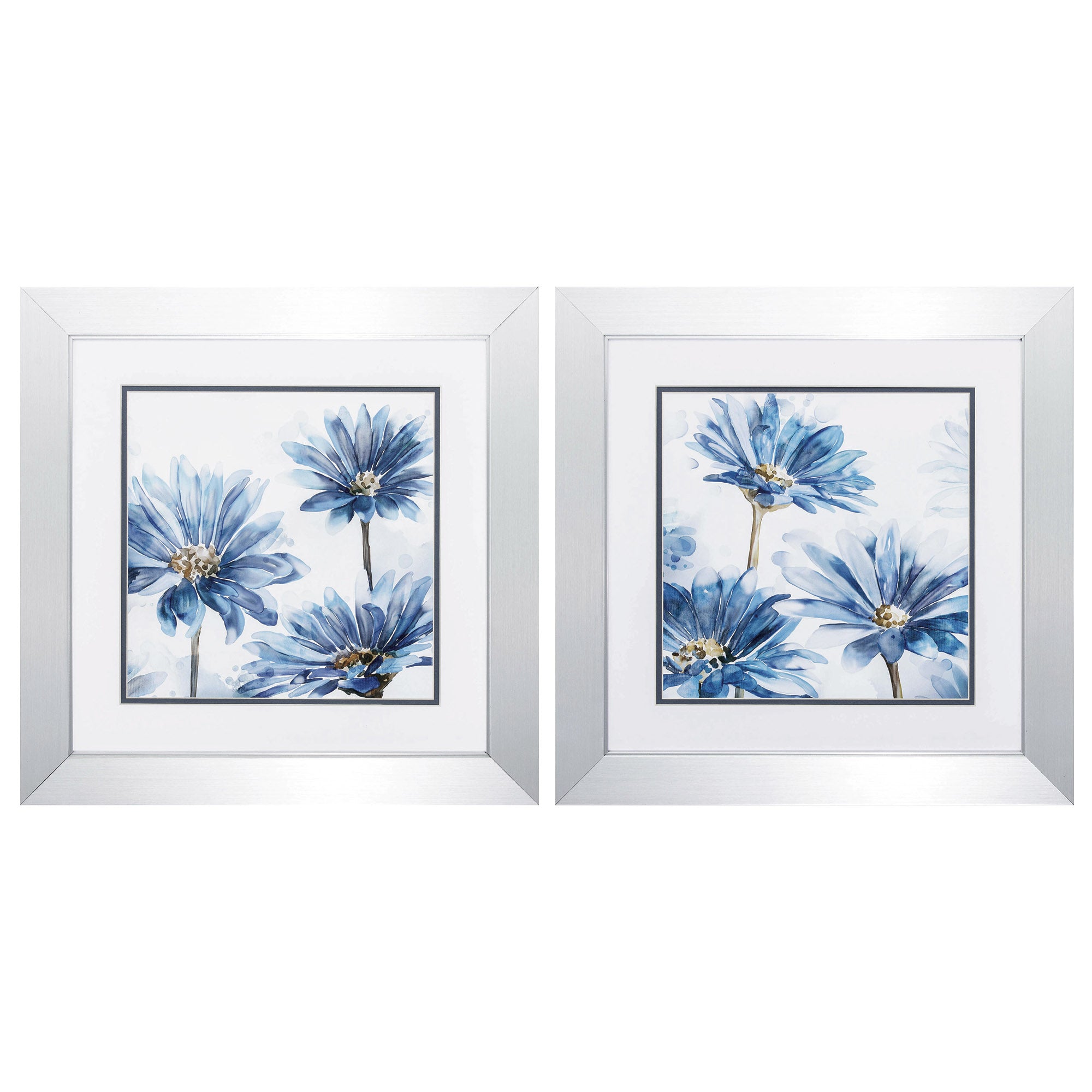 20" X 20" Silver Frame Bright Blue Garden (Set of 2)