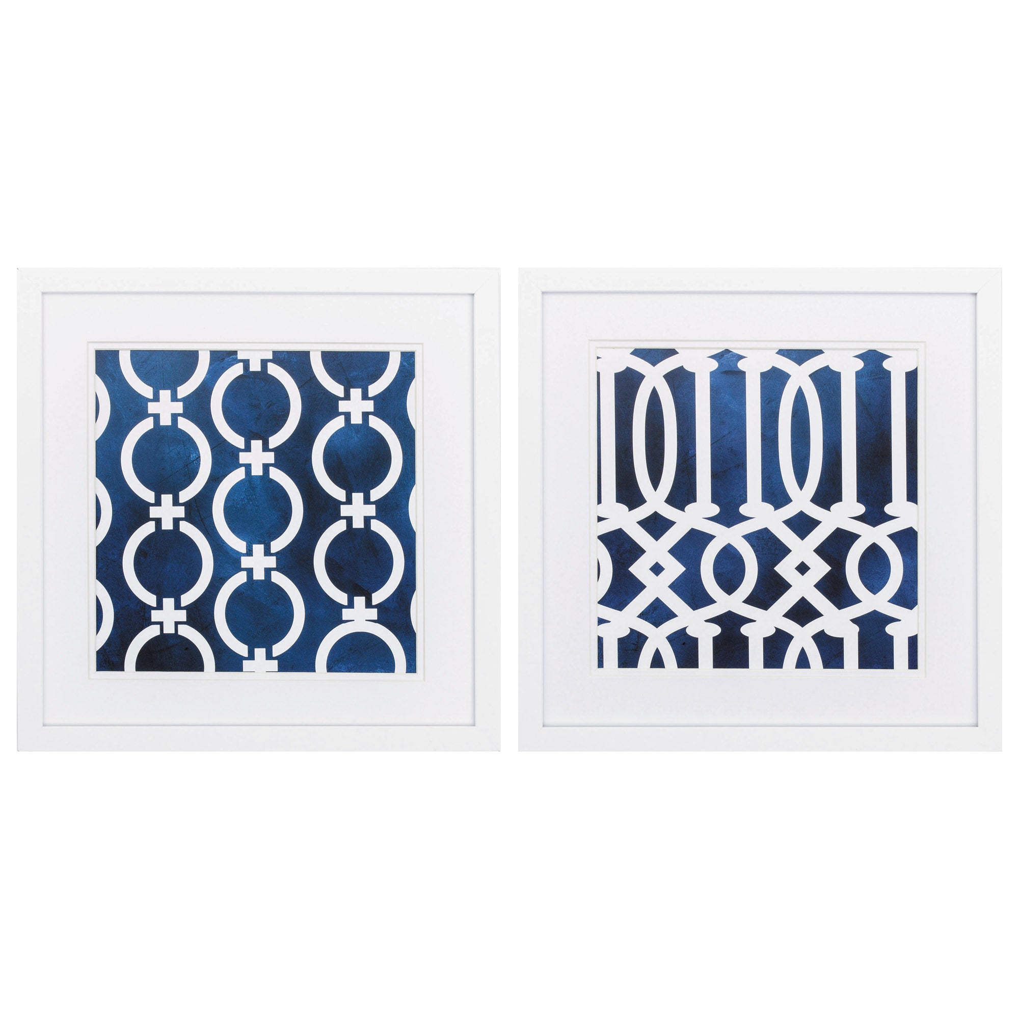 17" X 17" Matte White Frame Graphic Patterns (Set of 2)