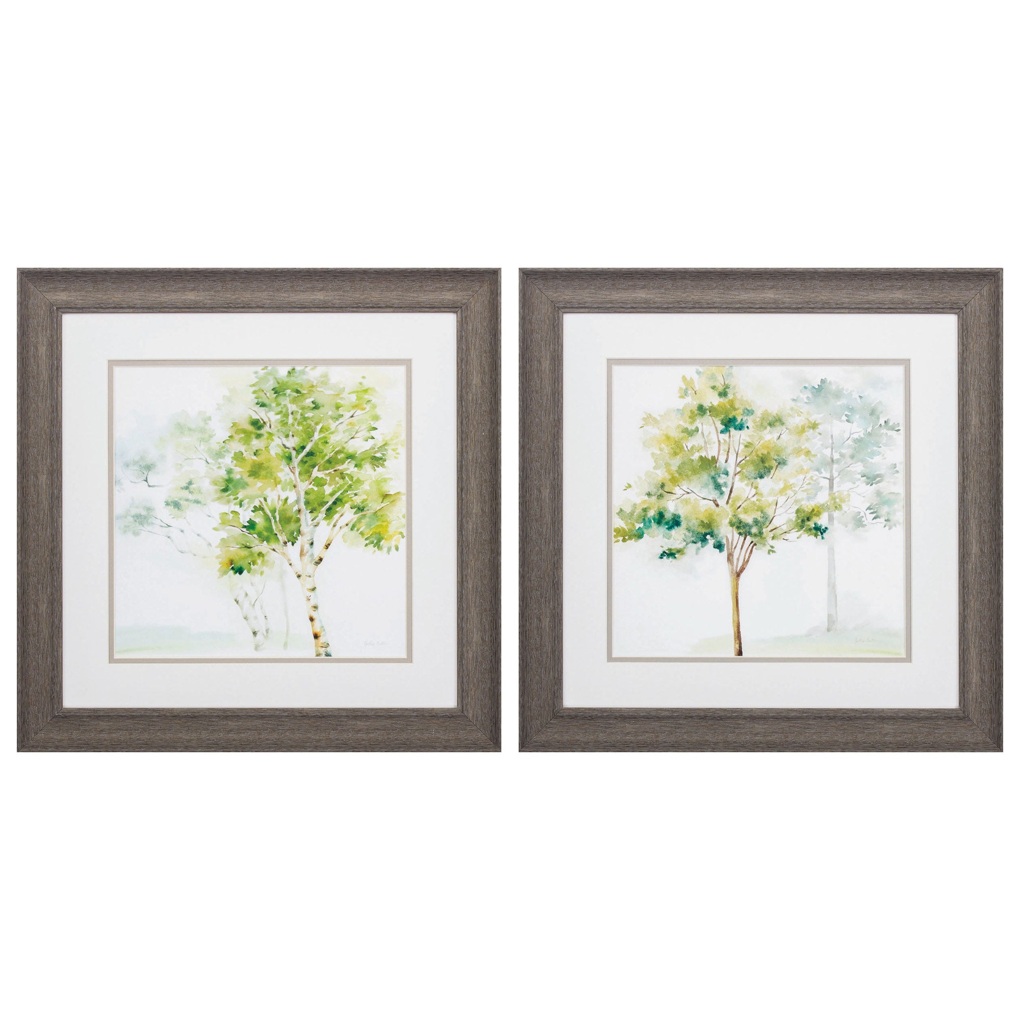 19" X 19" Distressed Wood Toned Frame Woodland Trees (Set of 2)