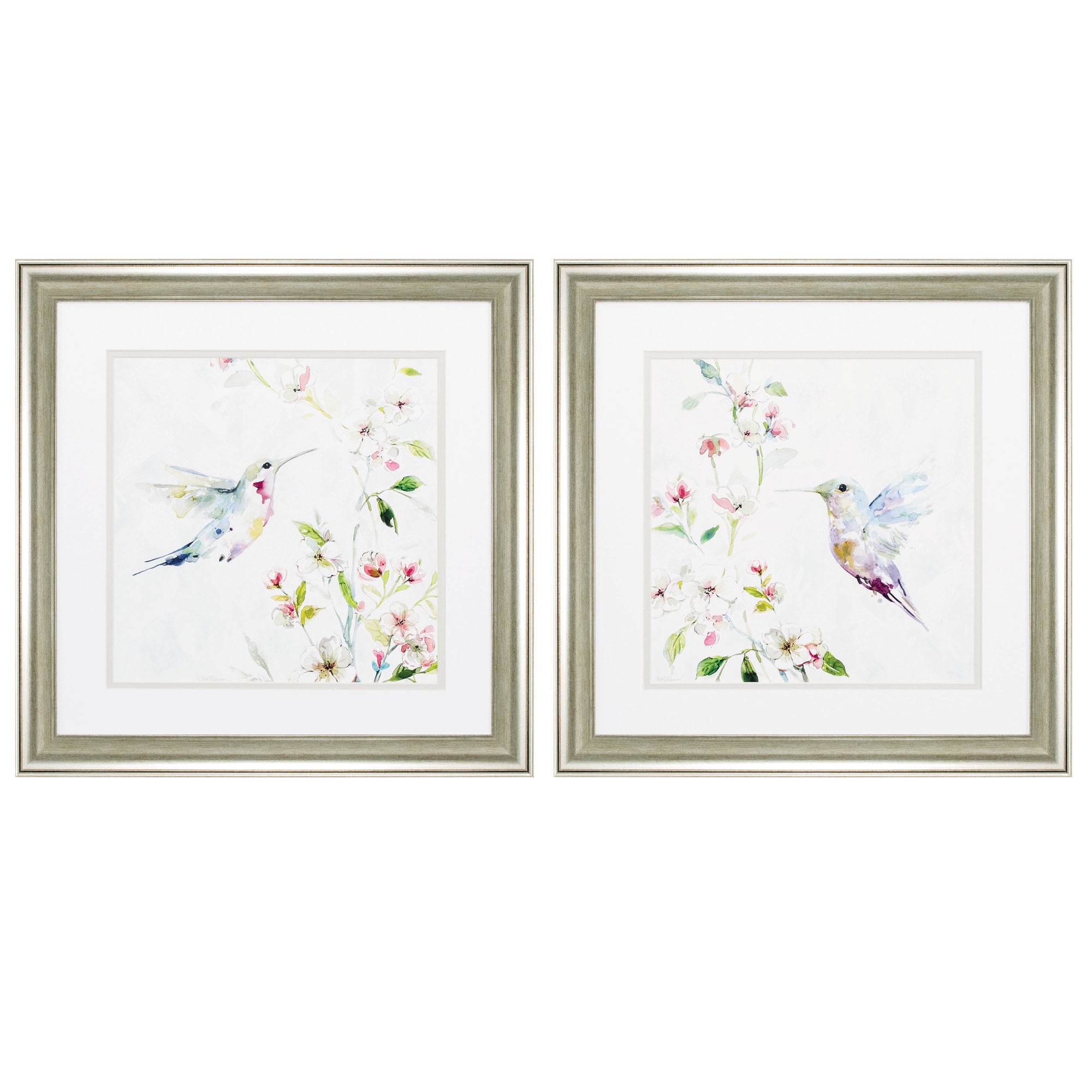 19" X 19" Brushed Silver Frame Hummingbird (Set of 2)