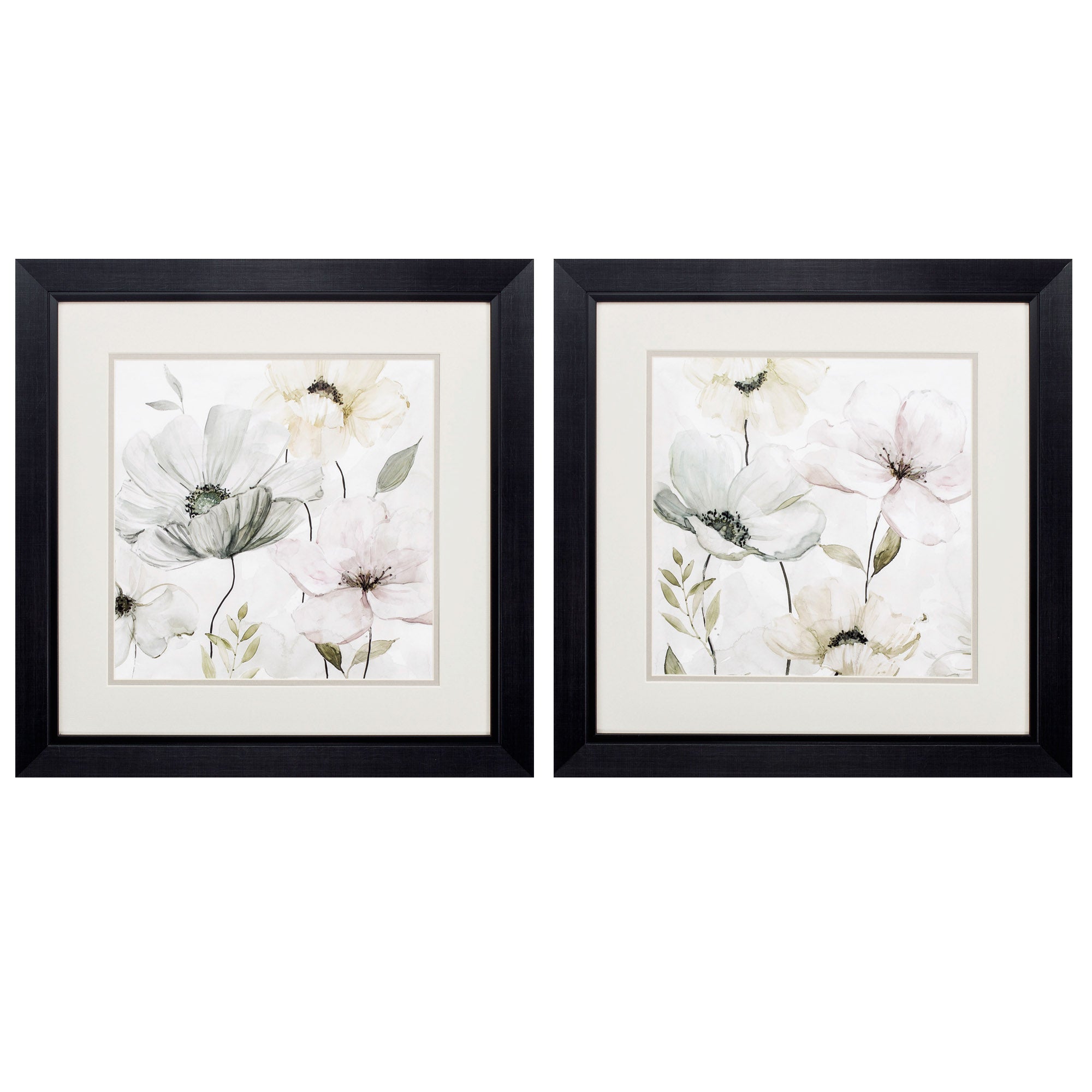 19" X 19" Black Frame Garden Grays Detail (Set of 2)