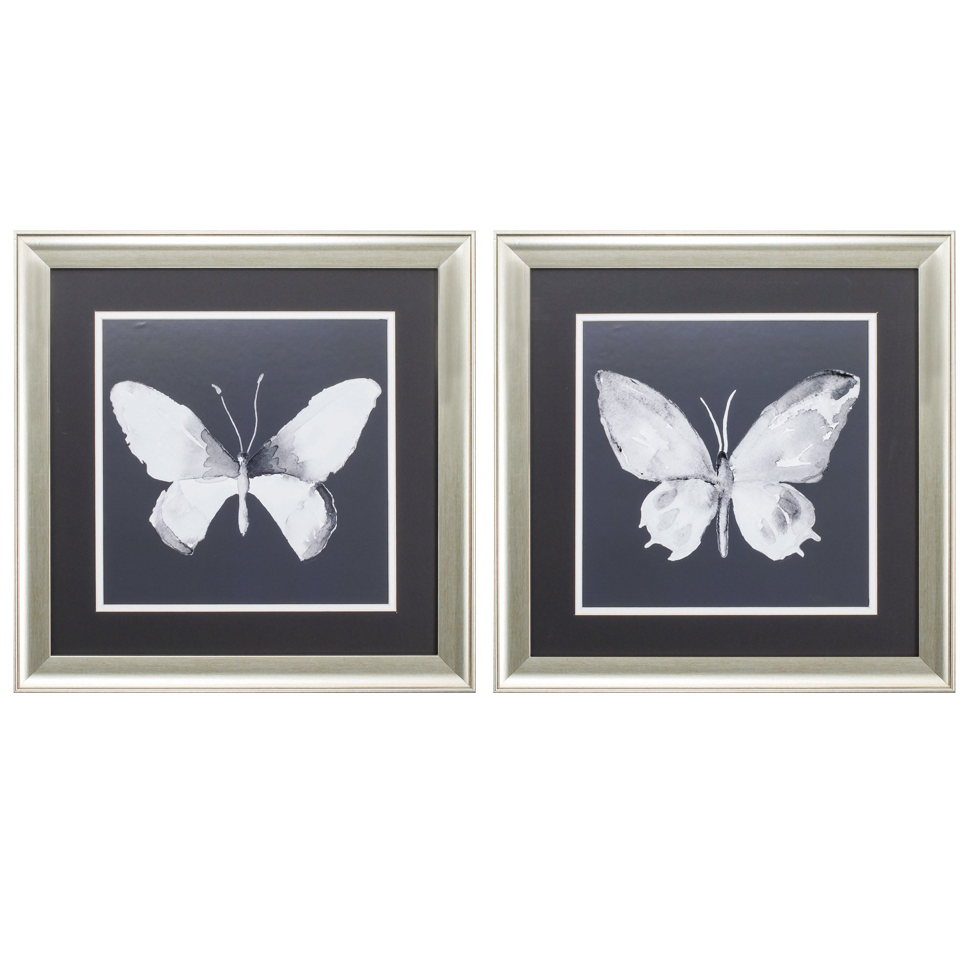 19" X 19" Brushed Silver Frame Charcoal Butterfly (Set of 2)