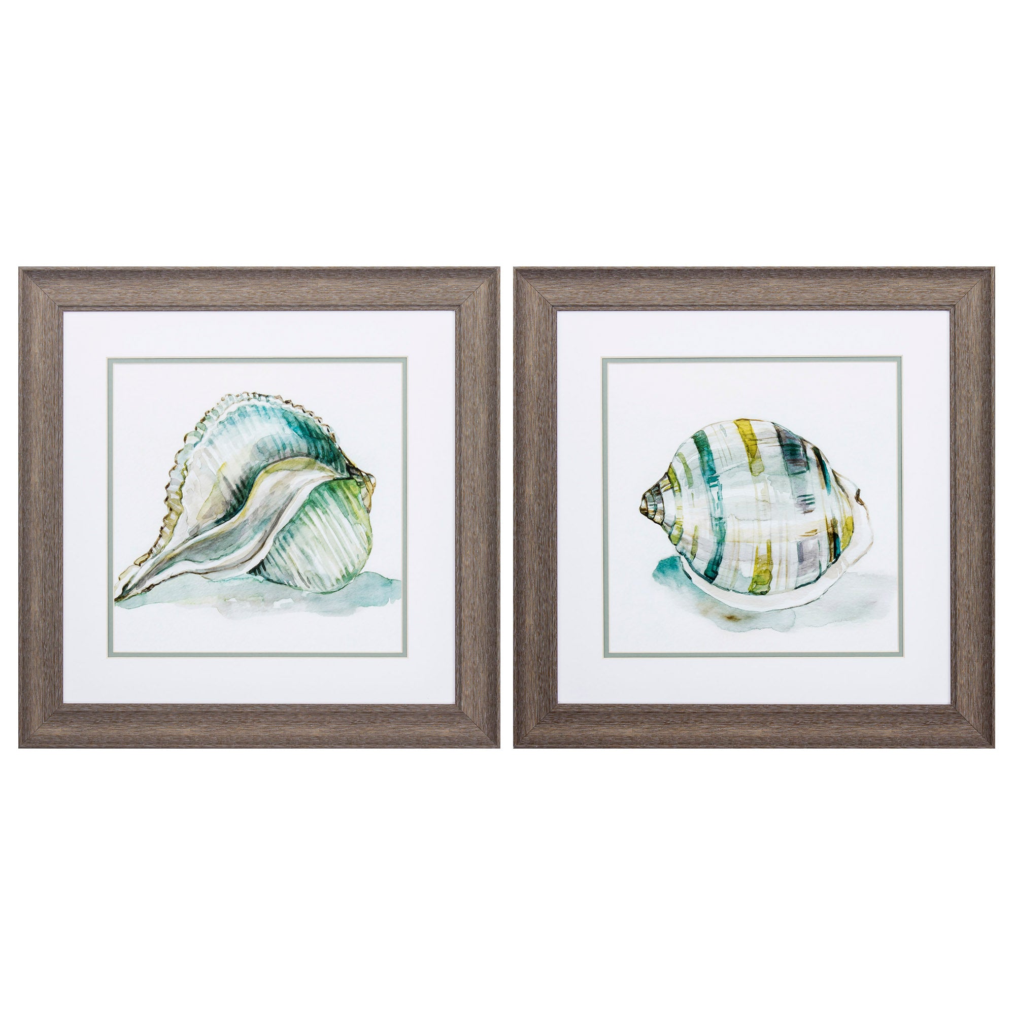 19" X 19" Distressed Wood Toned Frame Malecon Shell (Set of 2)