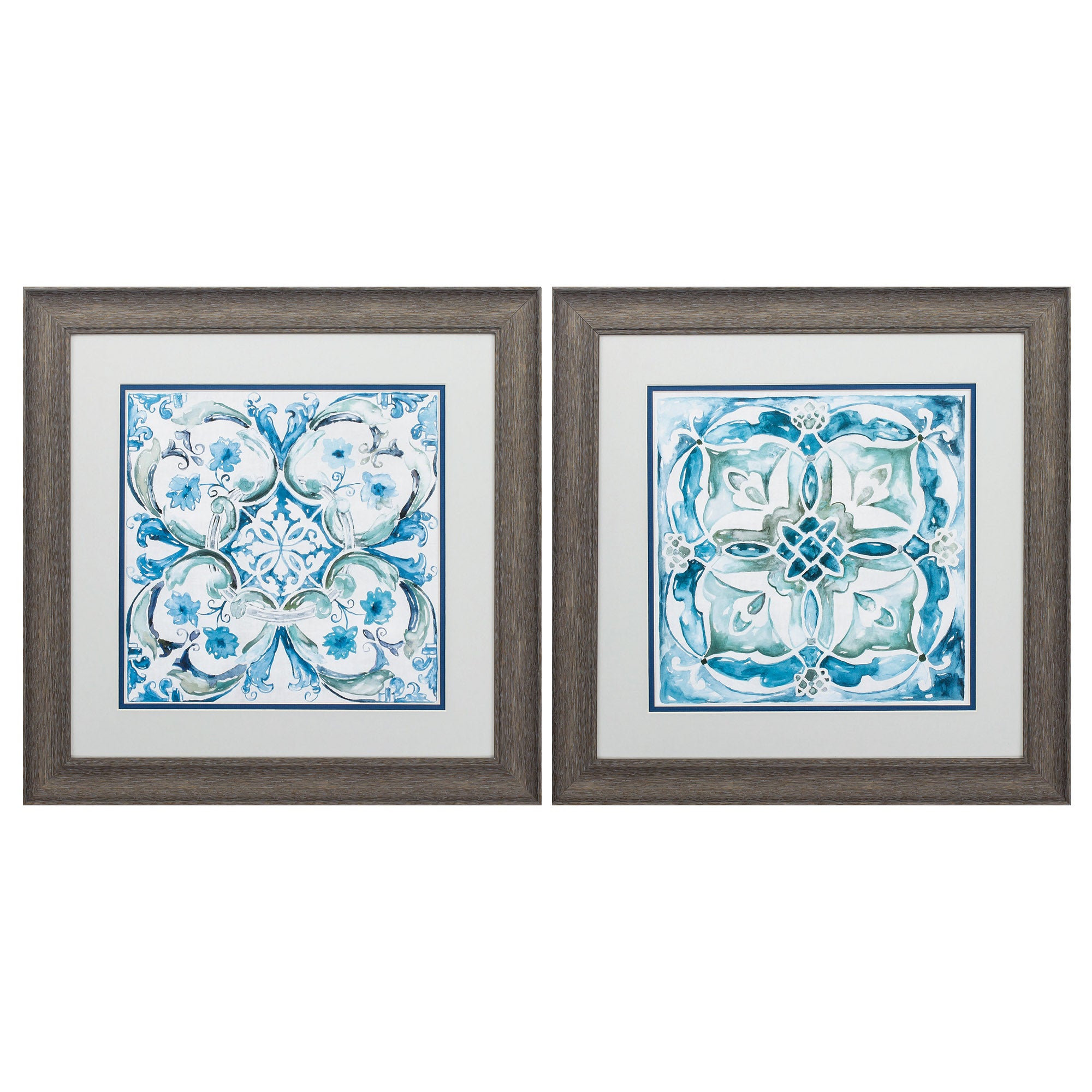 19" X 19" Distressed Wood Toned Frame Carribean Tile (Set of 2)