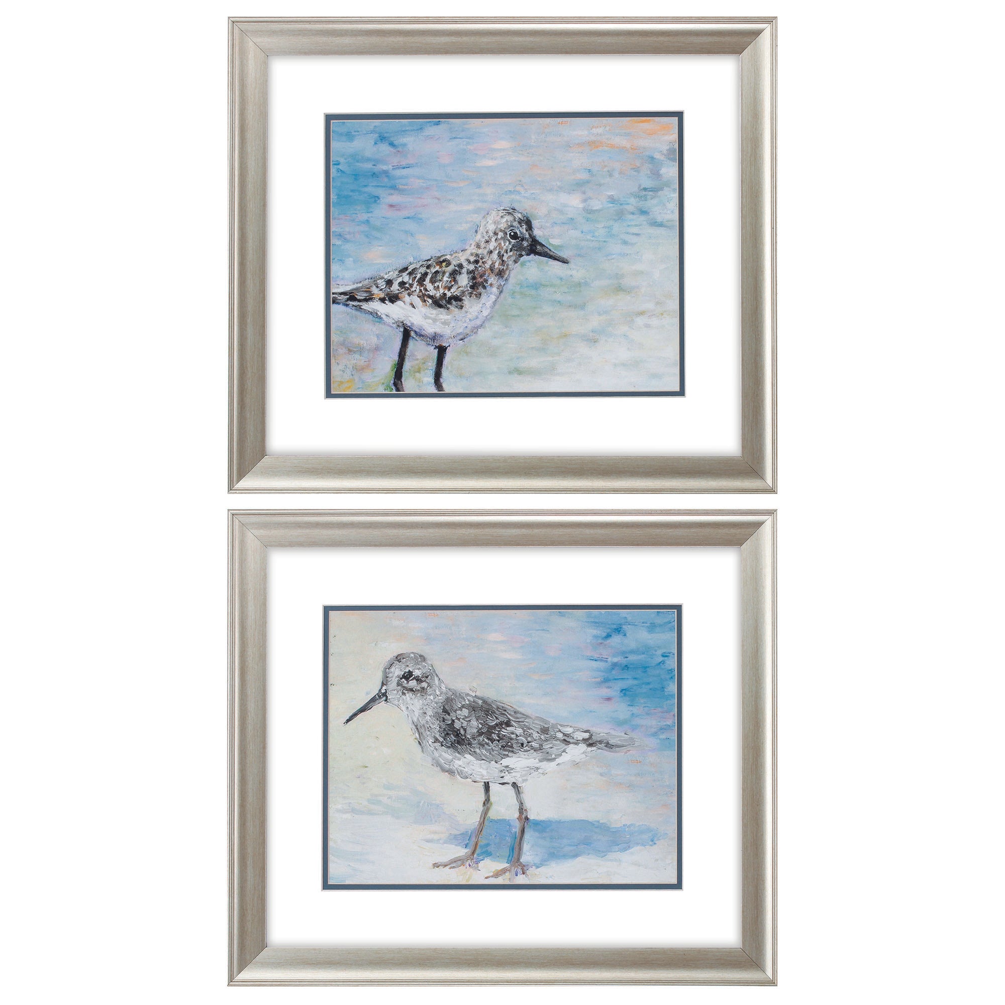 22" X 19" Brushed Silver Frame Sandpiper (Set of 2)