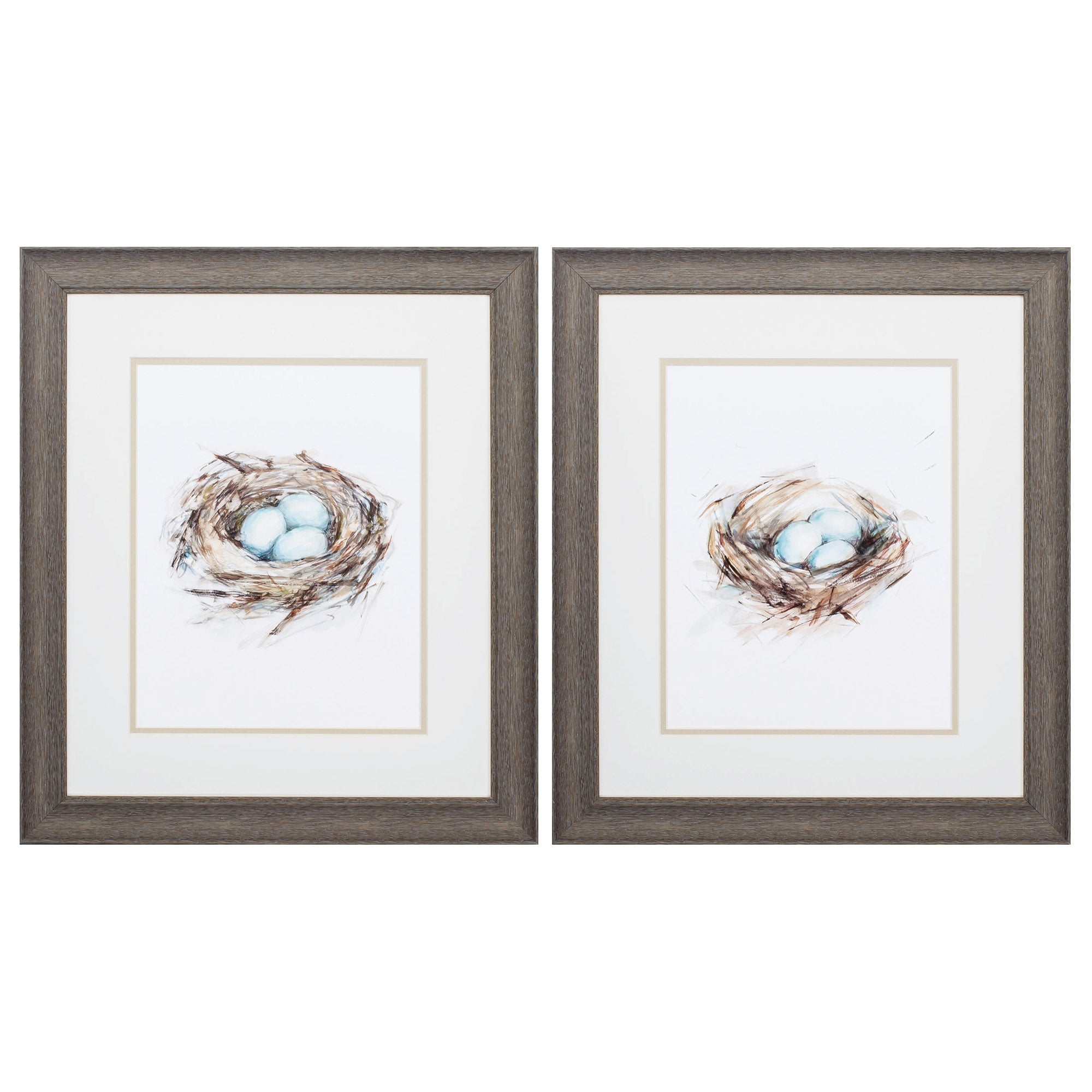 19" X 22" Distressed Wood Toned Frame Bird Life (Set of 2)