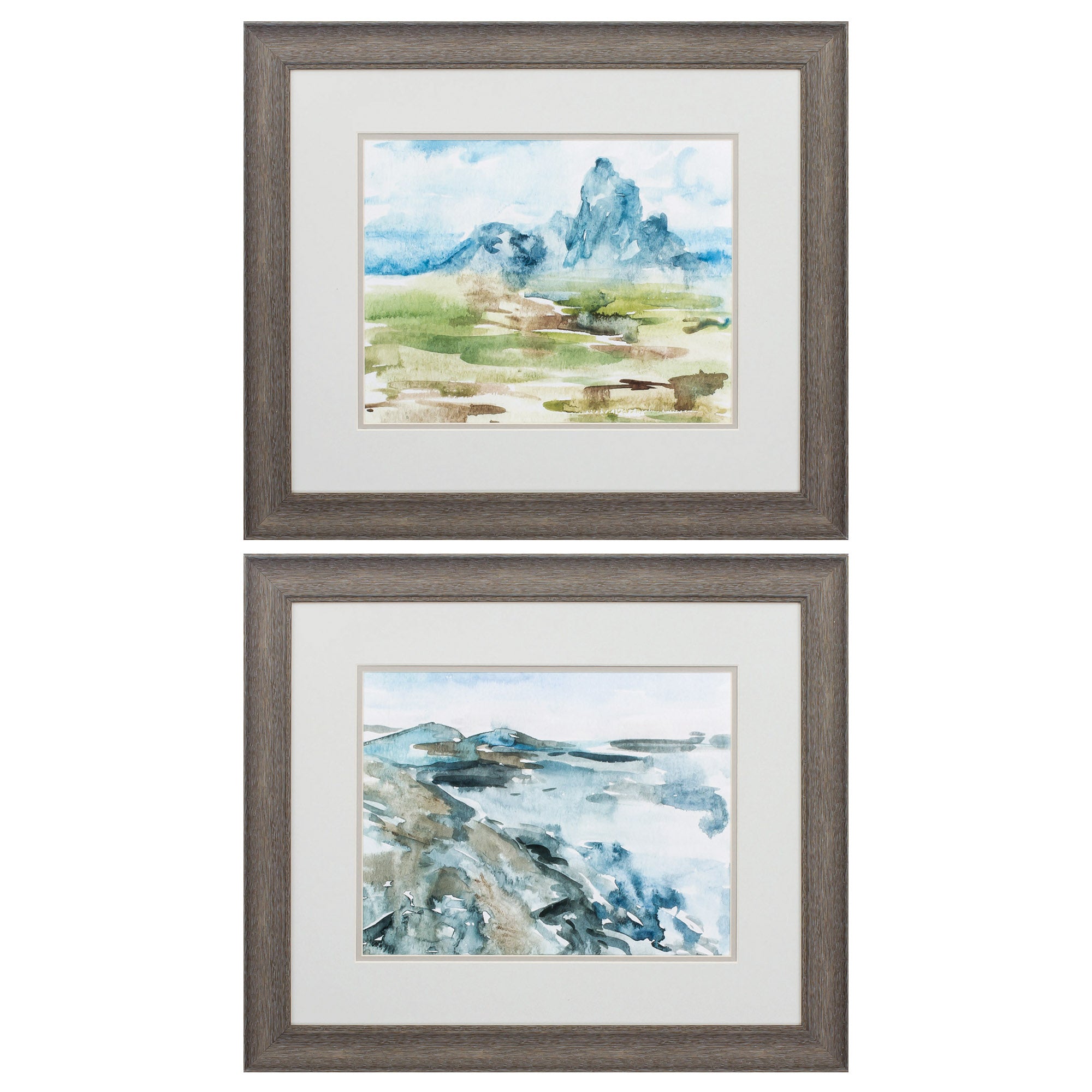 22" X 19" Distressed Wood Toned Frame Watercolor Views (Set of 2)