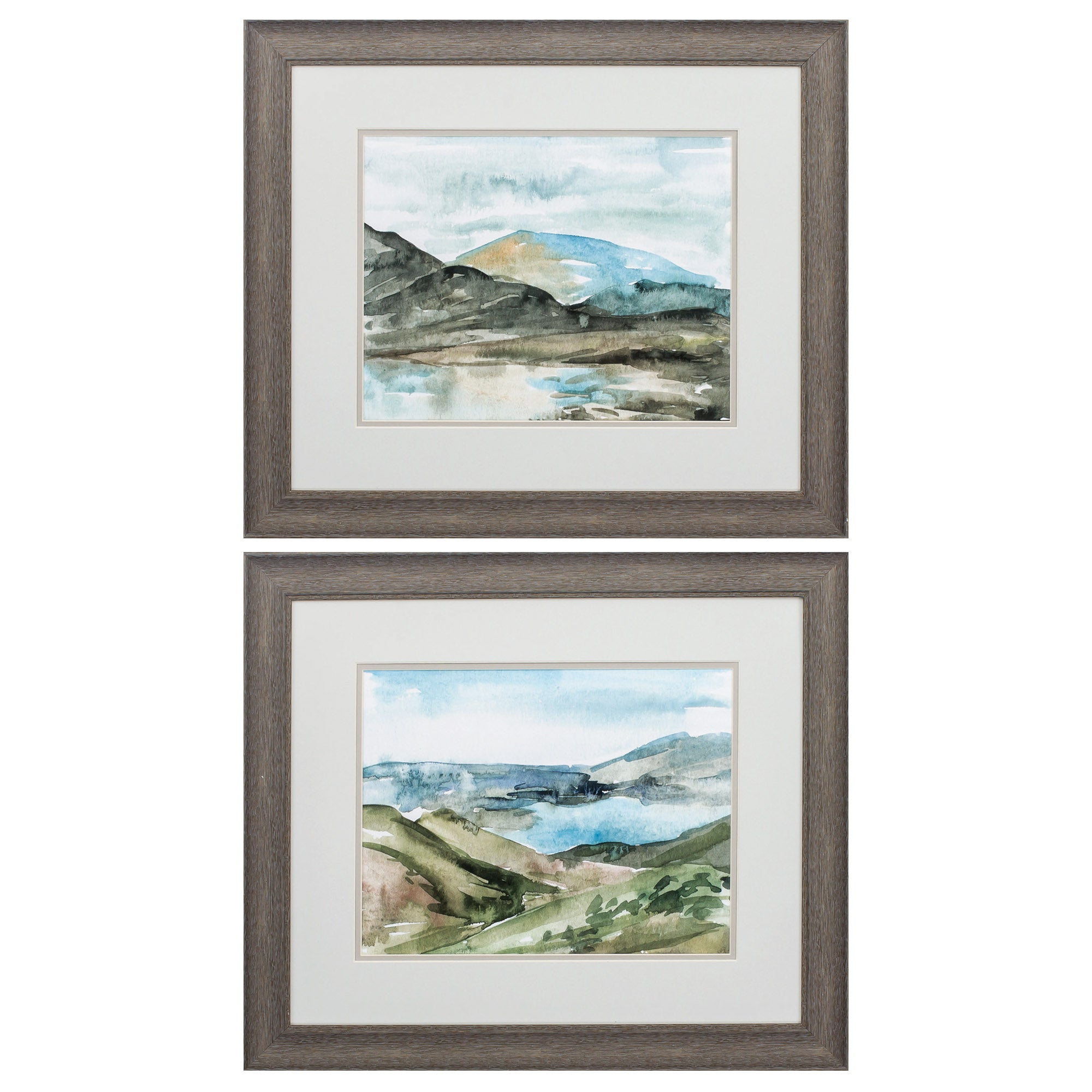 22" X 19" Distressed Wood Toned Frame Watercolor Views (Set of 2)