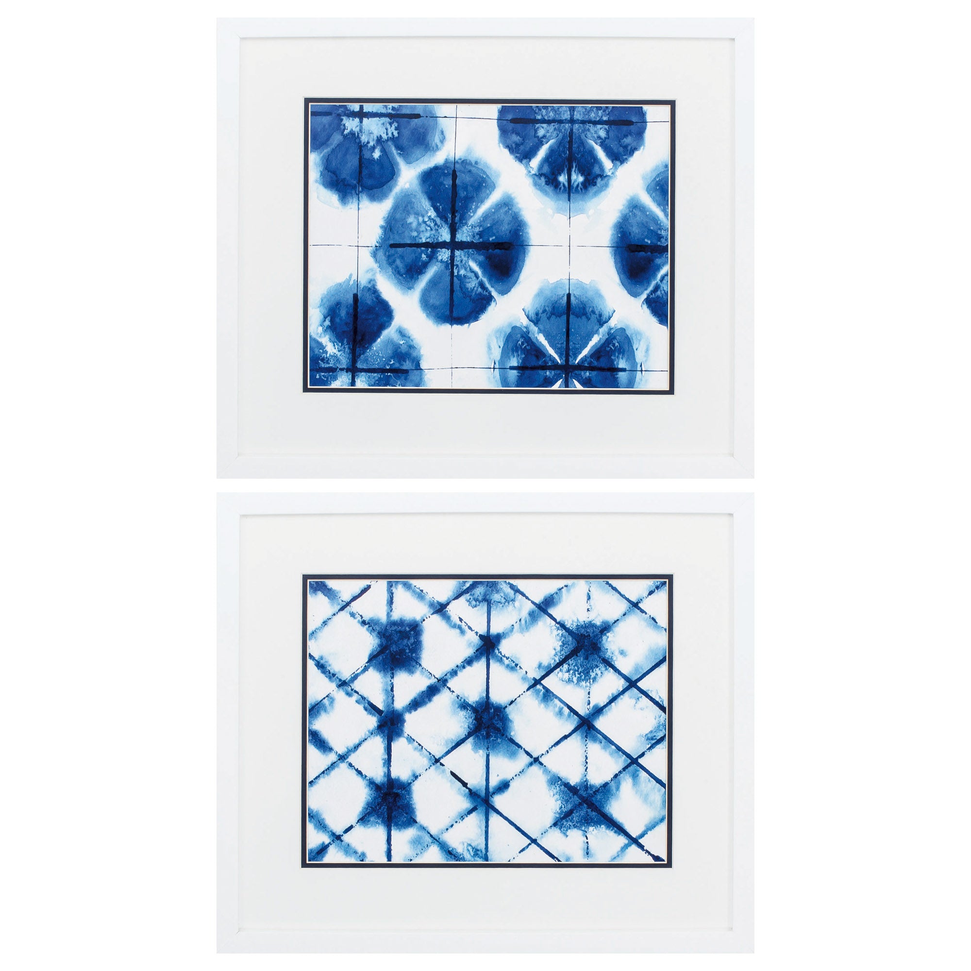 20" X 17" Matte White Frame Indigo Shibori (Set of 2)