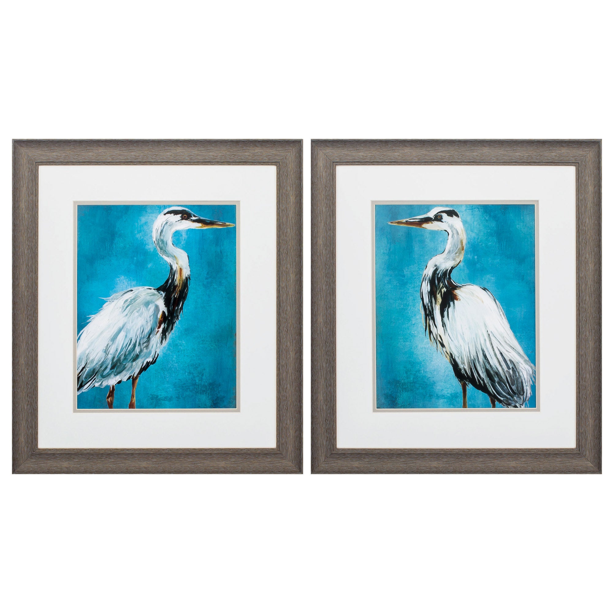 19" X 22" Distressed Wood Toned Frame Great Blue Heron (Set of 2)