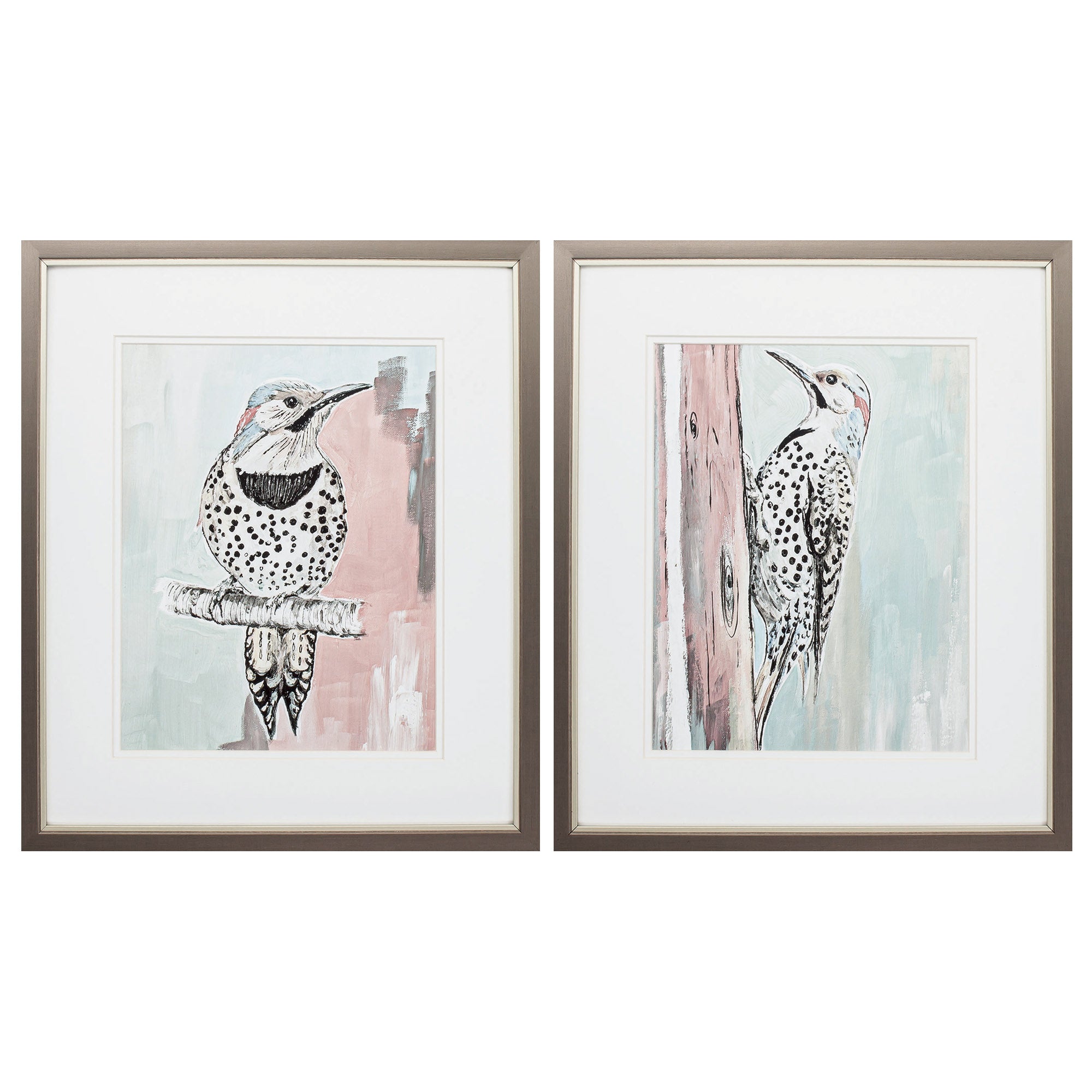 17" X 20" Metallic Bronze Frame Beige Woodpecker Set of 2