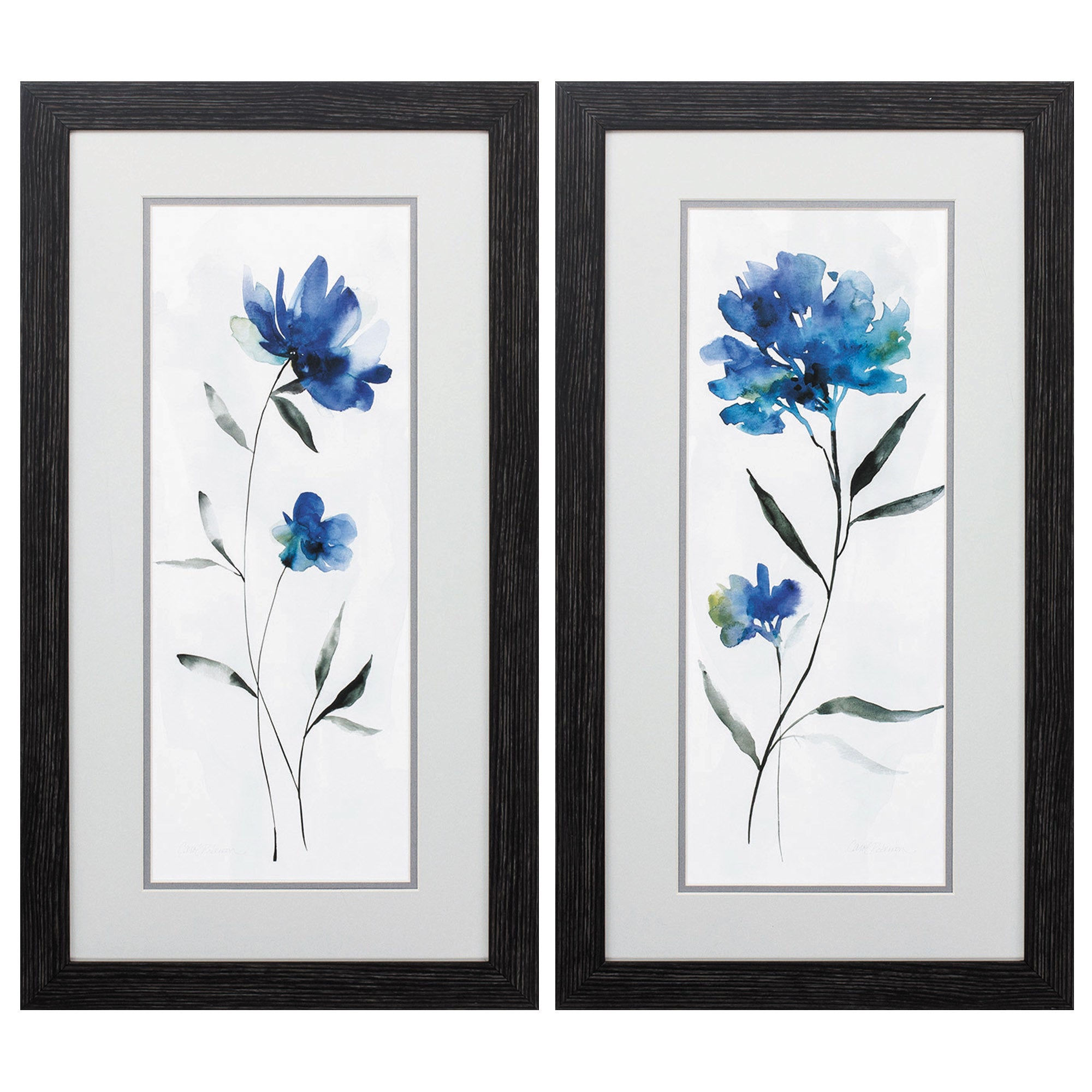 14" X 26" Distressed Black Frame Beautiful Blue (Set of 2)