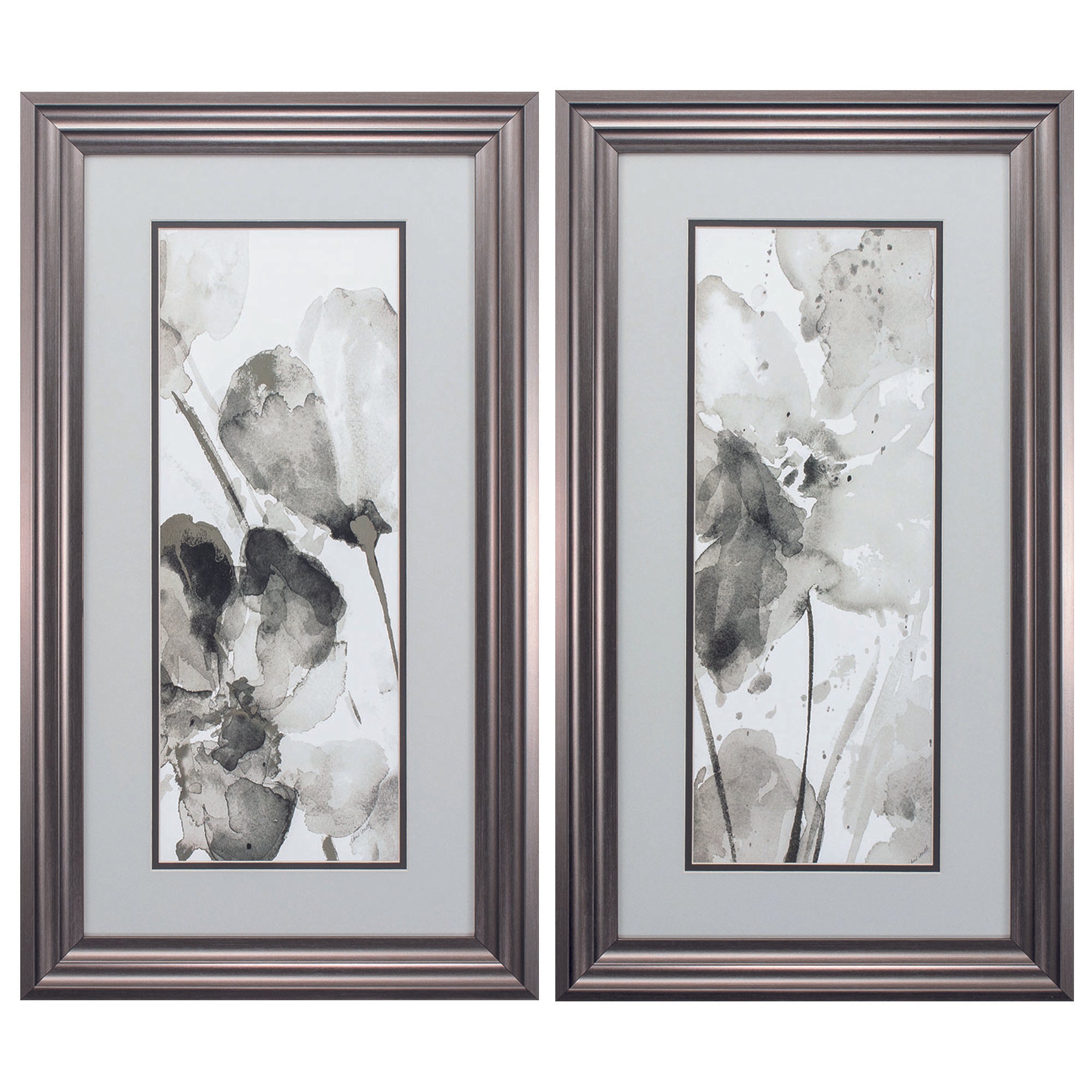 15" X 27" Gunmetal Gray Frame Abstract Flower (Set of 2)
