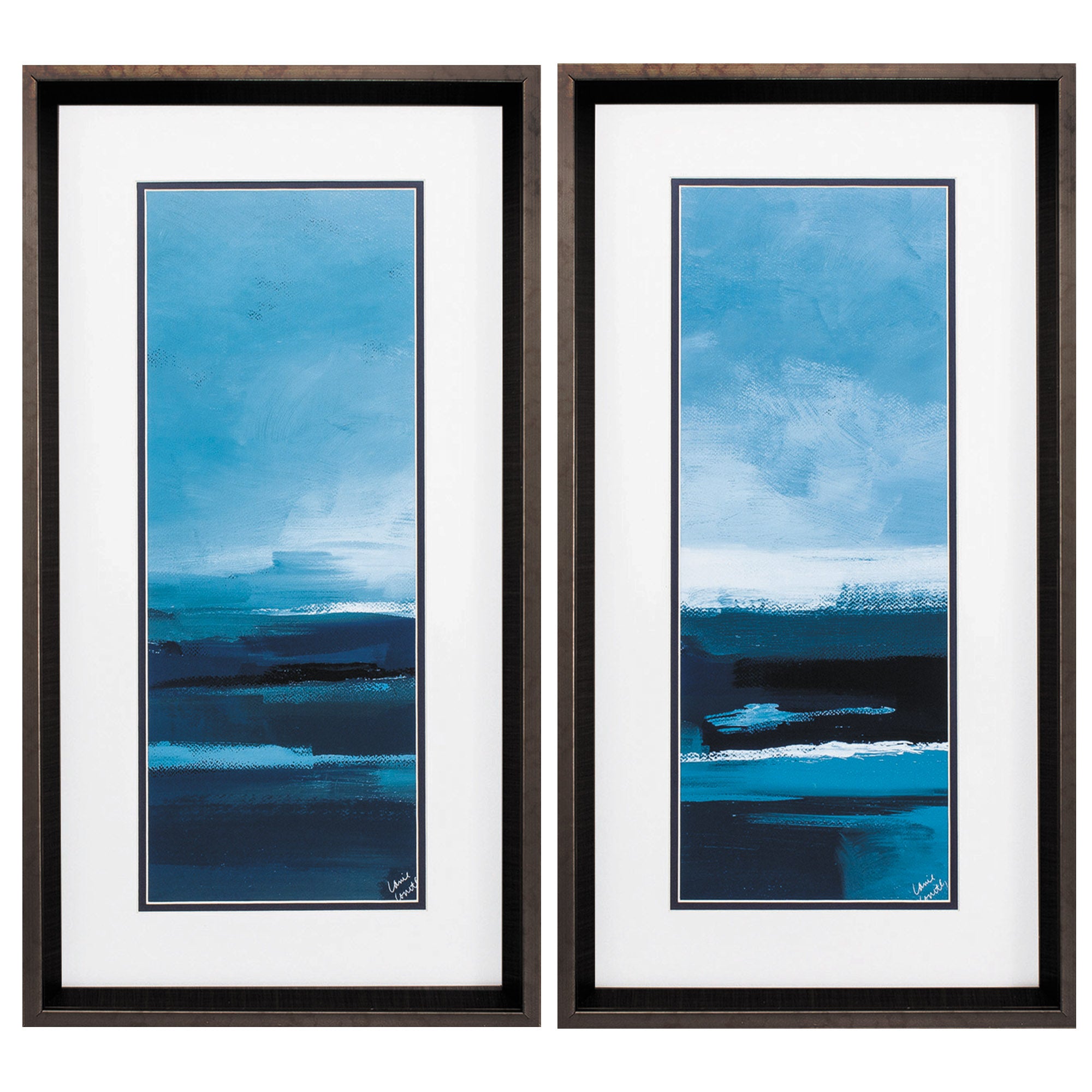 14" X 26" Brushed Silver Frame Blue Tranquility (Set of 2)