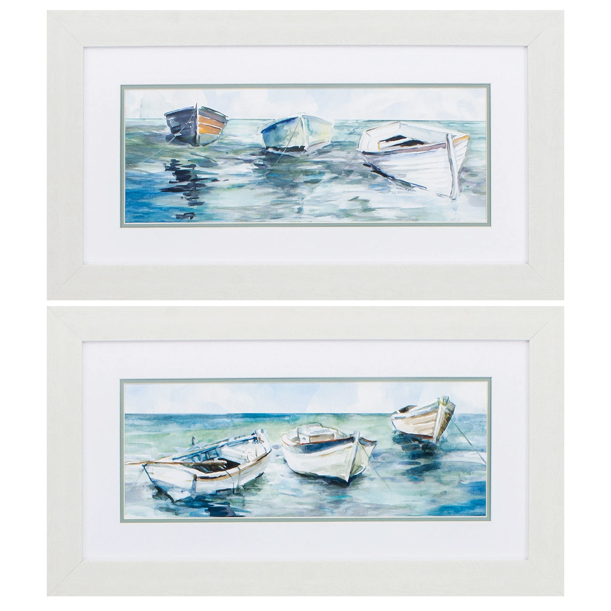 27" X 15" White Frame Caught At Low Tide (Set of 2)