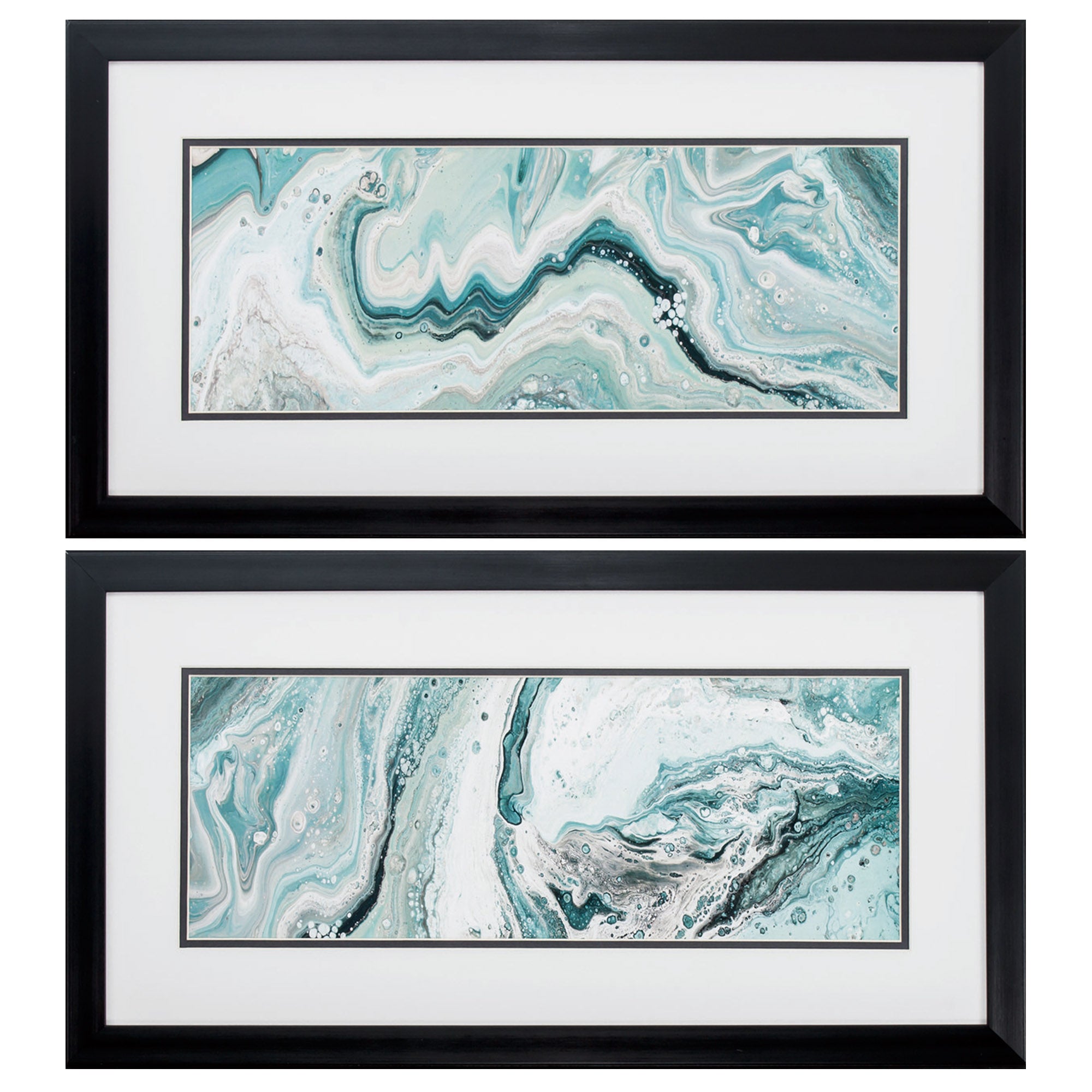 26" X 14" Dark Wood Toned Frame Deep Blue Sea Panel (Set of 2)