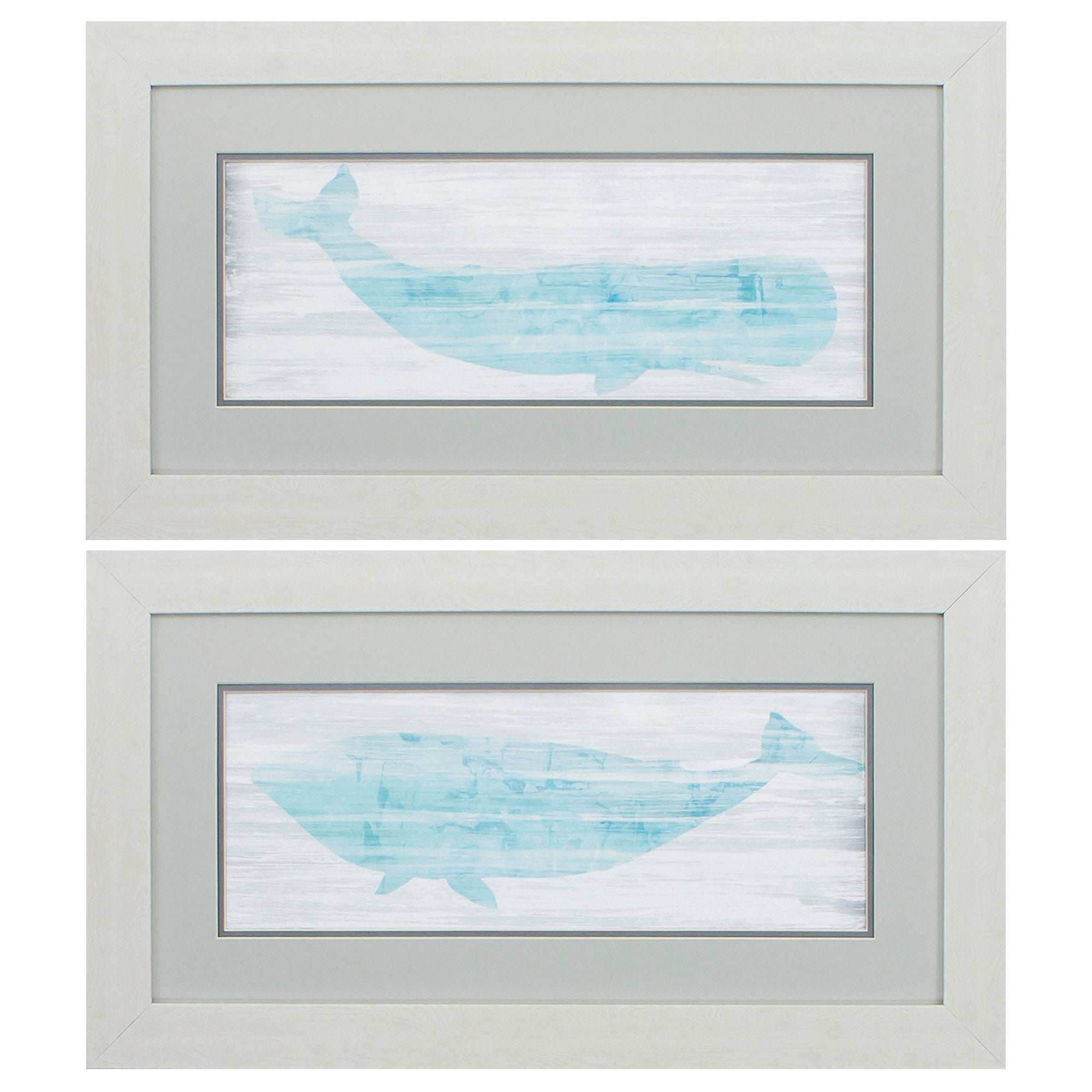 27" X 15" White Frame Weathered Whale (Set of 2)