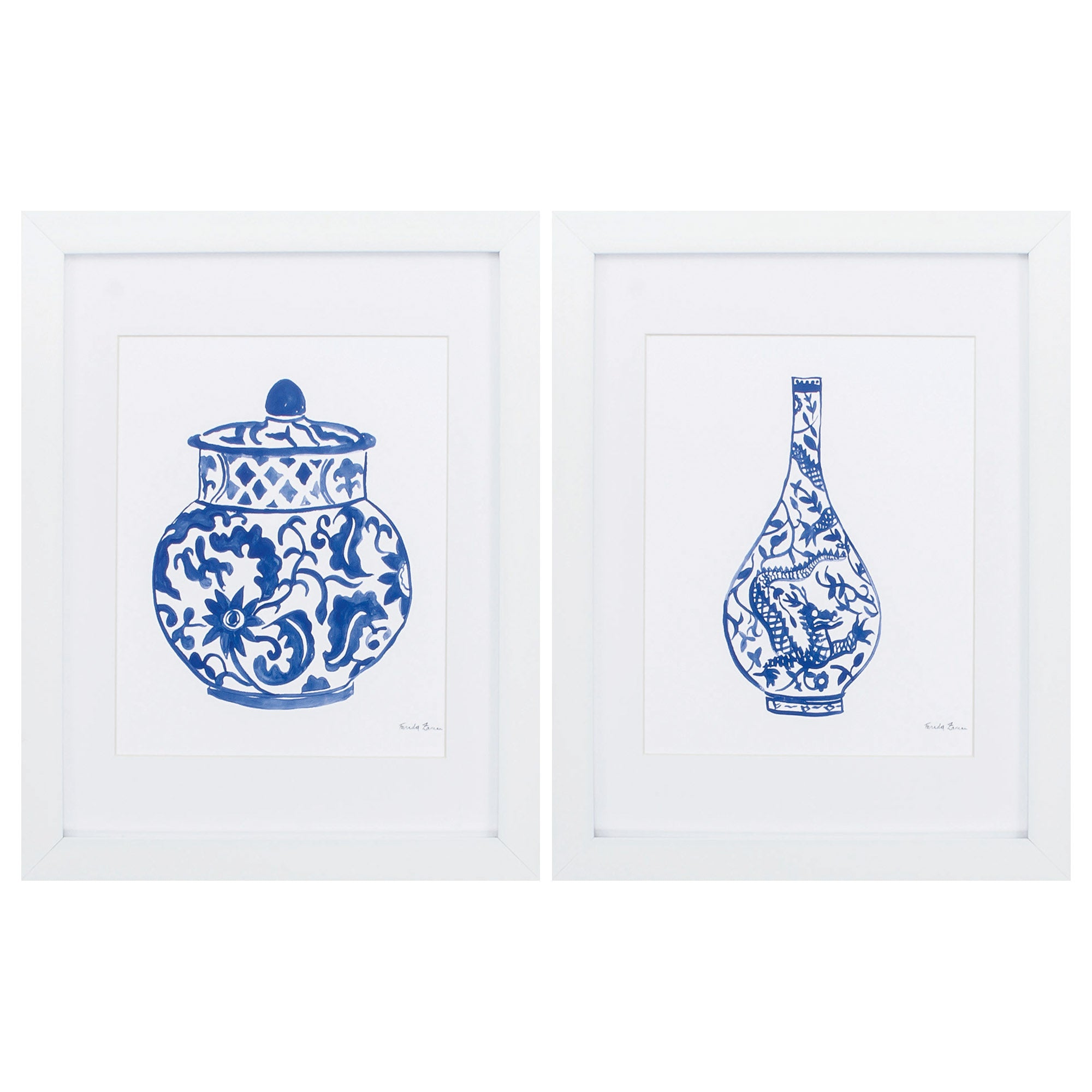 18" X 23" White Frame Chinoiserie (Set of 2)