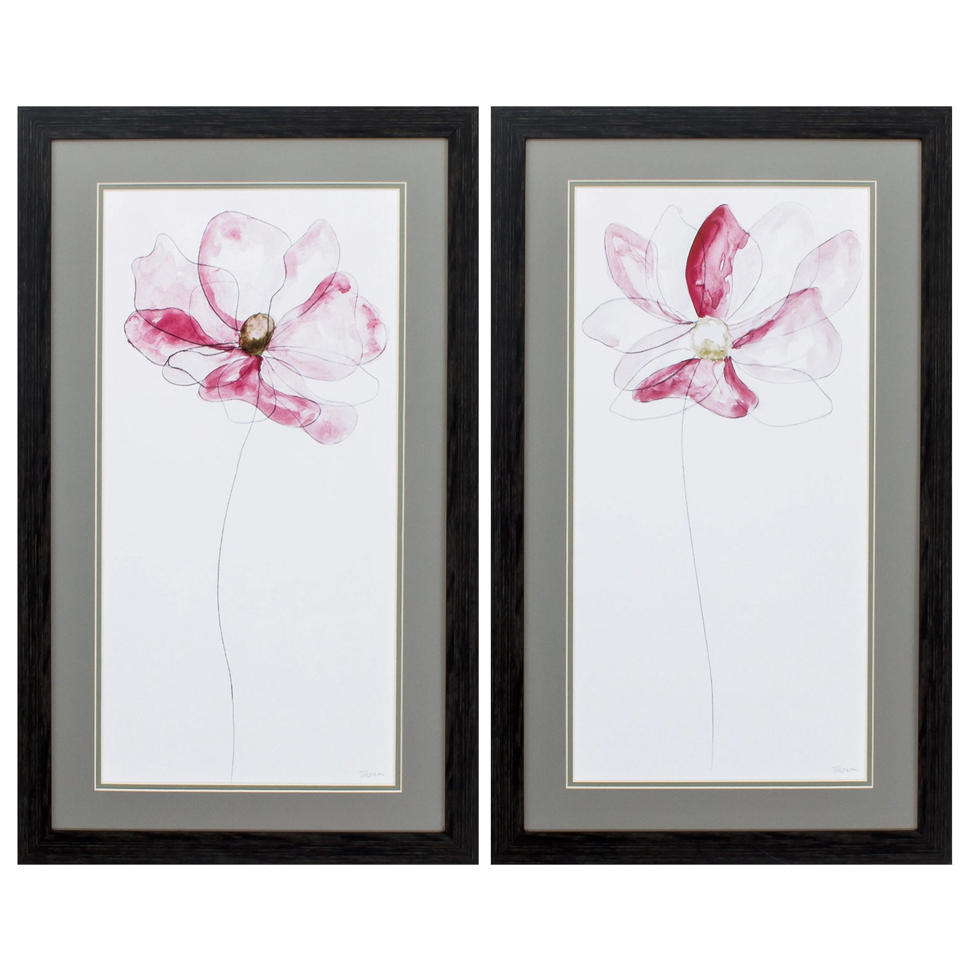 18" X 30" Distressed Black Frame Sketchy Floral (Set of 2)