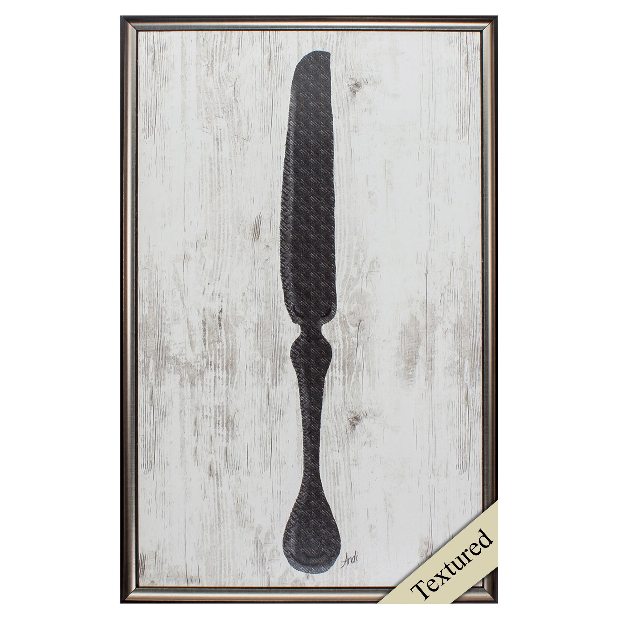 20" X 31" Brown Frame Black Knife On Wood